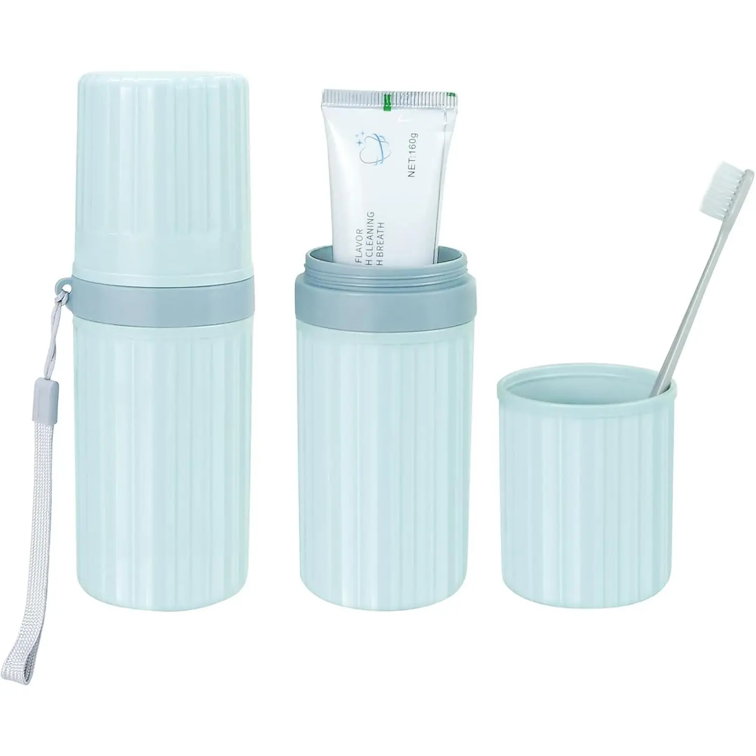 Travel Toothbrush Holder, Large Travel Toothbrush Cup Case, Travel Toothbrush Toothpaste Makeup for Business Trip Camping School - Blue