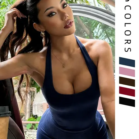 Seamless Women's Sports Halter Tank Top, Tight Vest, Sleeveless Vest, Simple Comfortable Design, Perfect for Daily Wear and Fitness, Single Layer Back Support, High Stretch Activewear, Workout Clothes