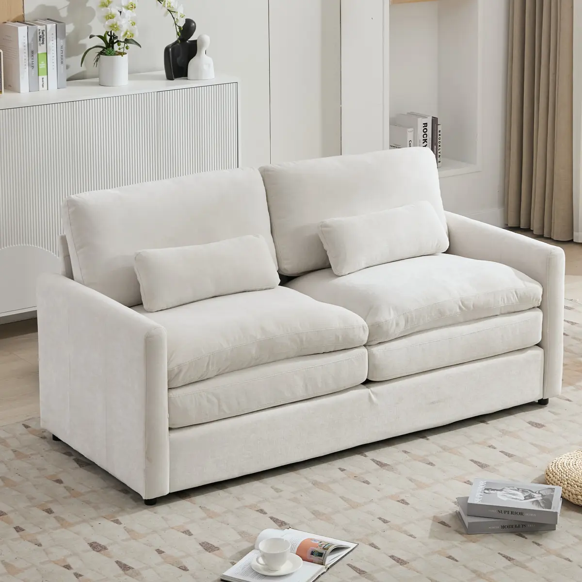  [Bellemave] 68.1" Cozy Upholstered Loveseat Sofa Oversized Comfy Comfy Cloud Sofa Double Cushion Loveseat Sofa Plush Cushion Sofa Couch for Living Room, Beige