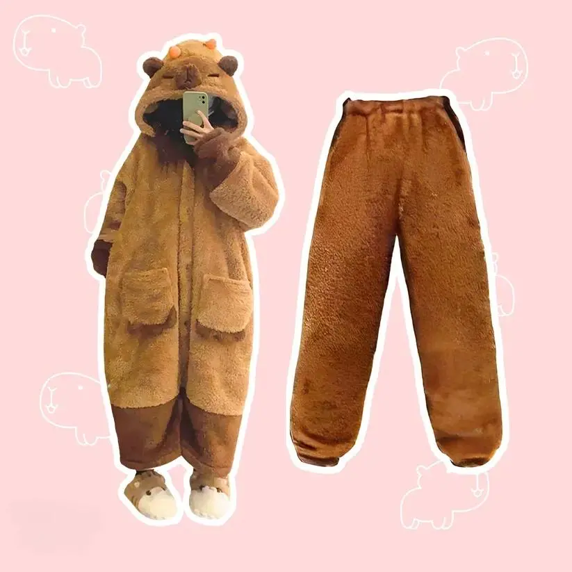 Comfy Onesies Raccoon Robes Pajamas Cartoon Kigurumi Halloween Sleepsuit Animal Sleepwear Cute Coral Fleece Warm Nightgown