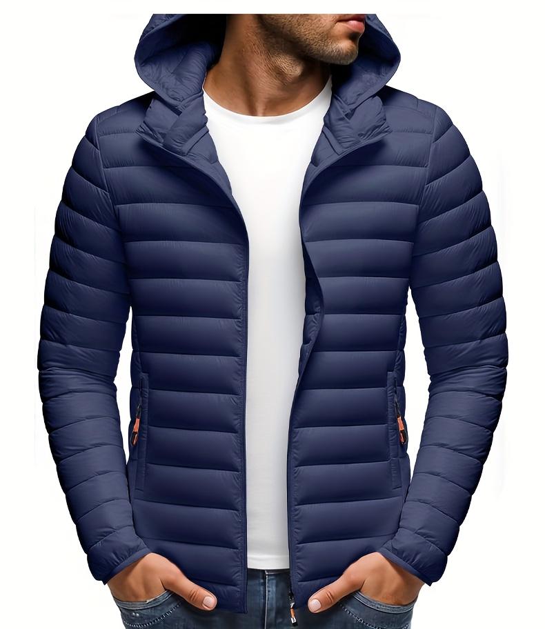 Men's Stand Collar Hooded Jacket - Warm, Windproof Thickened Coat, Detachable Hood, Solid Color Design, Thickened Nylon Fabric for Cold Weather, Casual Style, Zip Closure, Dry Clean Only, Winter Stand Collar Hooded Thickened Coat Spooky Fuzzy Crew Socks W