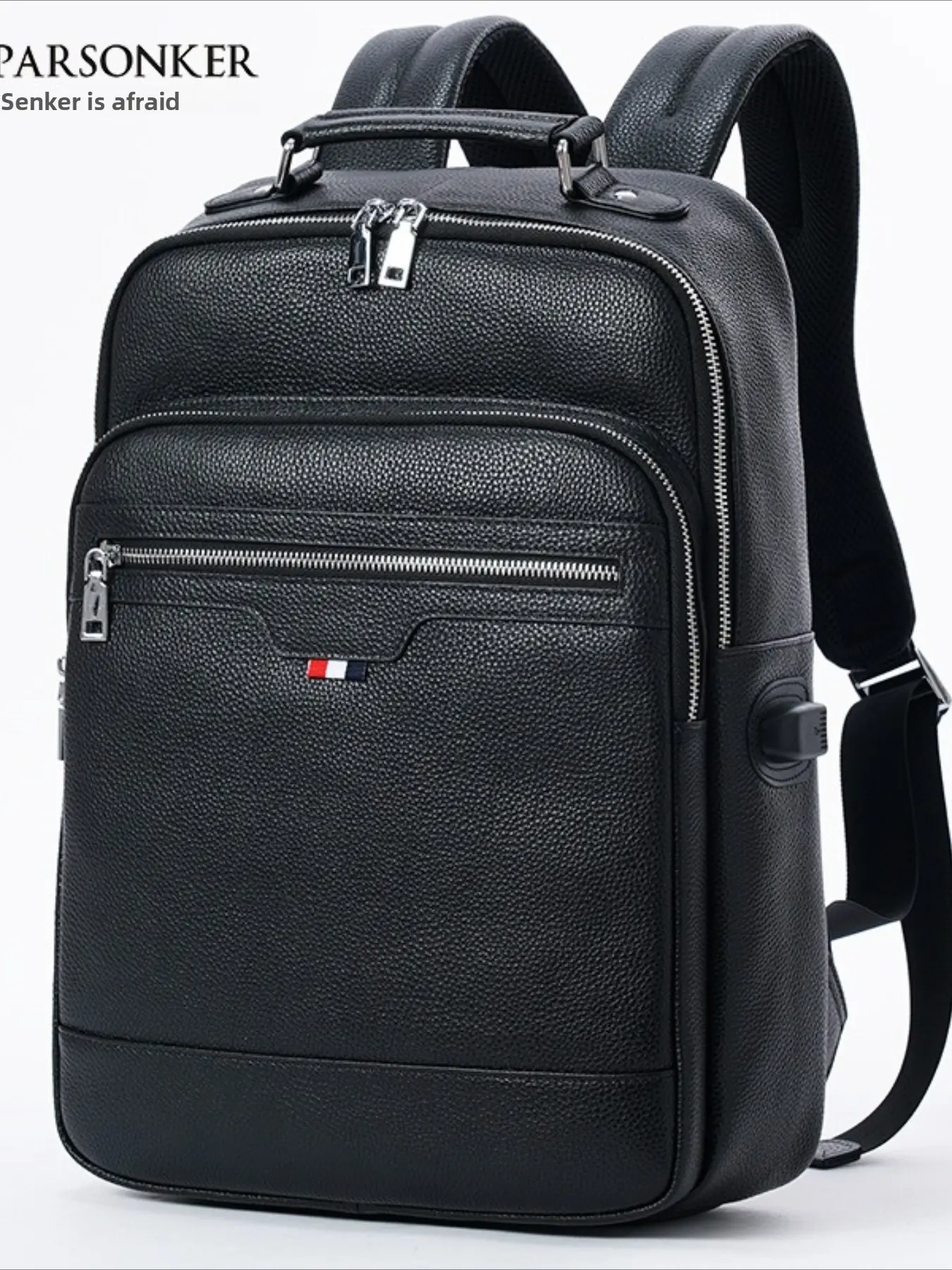 Genuine leather men's backpack, first-layer cowhide fashionable casual solid color computer bag usb convenient backpack, Leather Laptop Bag