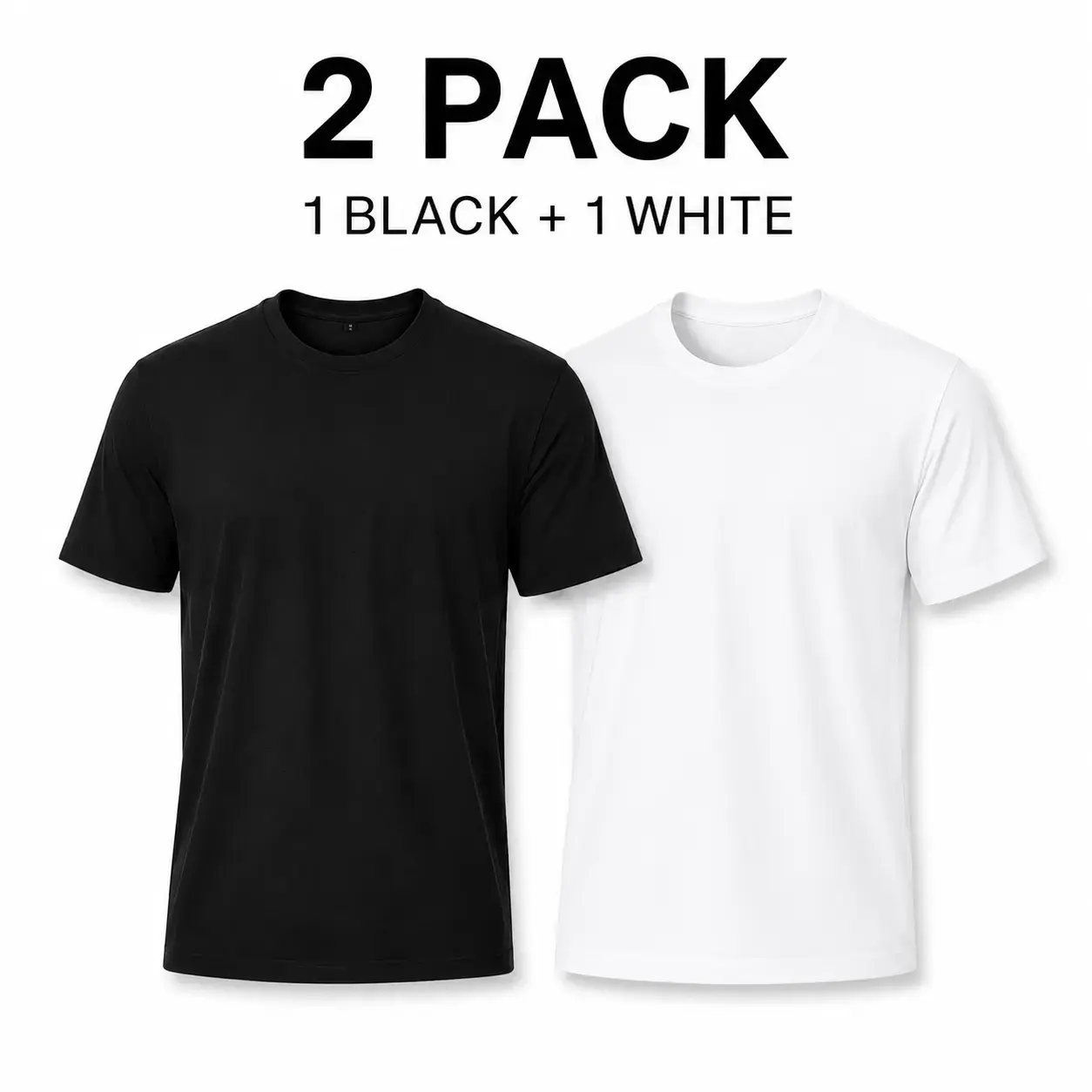 Menswear 2-Pack Loose Short-Sleeve Tshirts , Unisex Plus Size Minimalist Plain Crew Neck Cotton Tops - 1 Black, 1 White, 5XL Available, Casual Streetwear Shirt Set