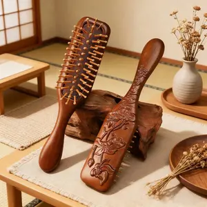 Vintage Wooden Air Cushion Hair Brush, Decorative Anti-Tangle Detangler for Scalp Massage, Compact Comb for Daily Grooming