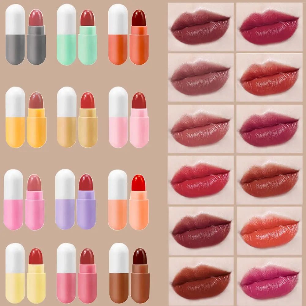 12Pcs Mini Capsule Lipstick Set - Waterproof, Non-Stick Cup, Long-Lasting & Easy-to-Apply