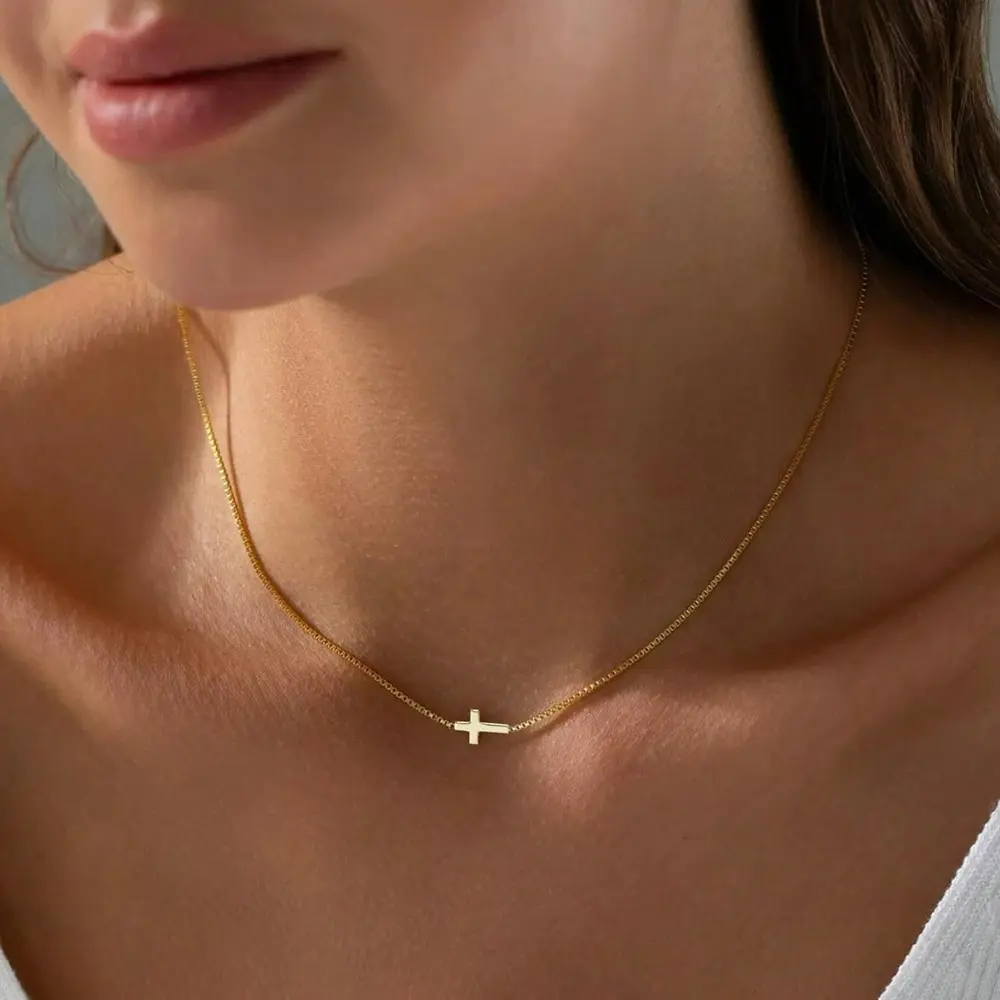 Unisex Cross Necklace - Unique Design Collarbone Fit Chain Jewelry Necklaces, High-End French Vintage Style, Layer-Friendly Sweet & Cool Versatile Accessory for Daily Wear