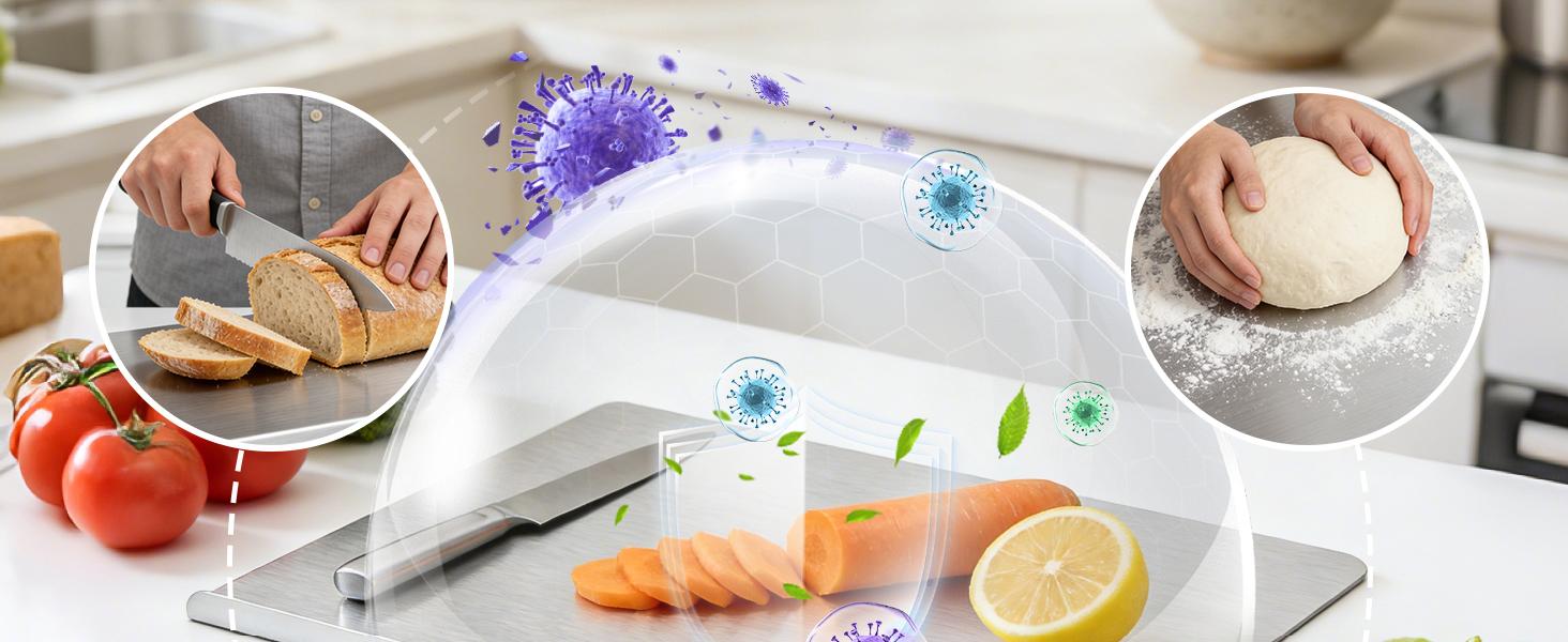 Stainless Steel Cutting Board with Lip, Large Metal Chopping Board with Counter Edge, Dishwasher Safe Non-Slip Pastry Board for Meat Vegetables & Baking(18x14)