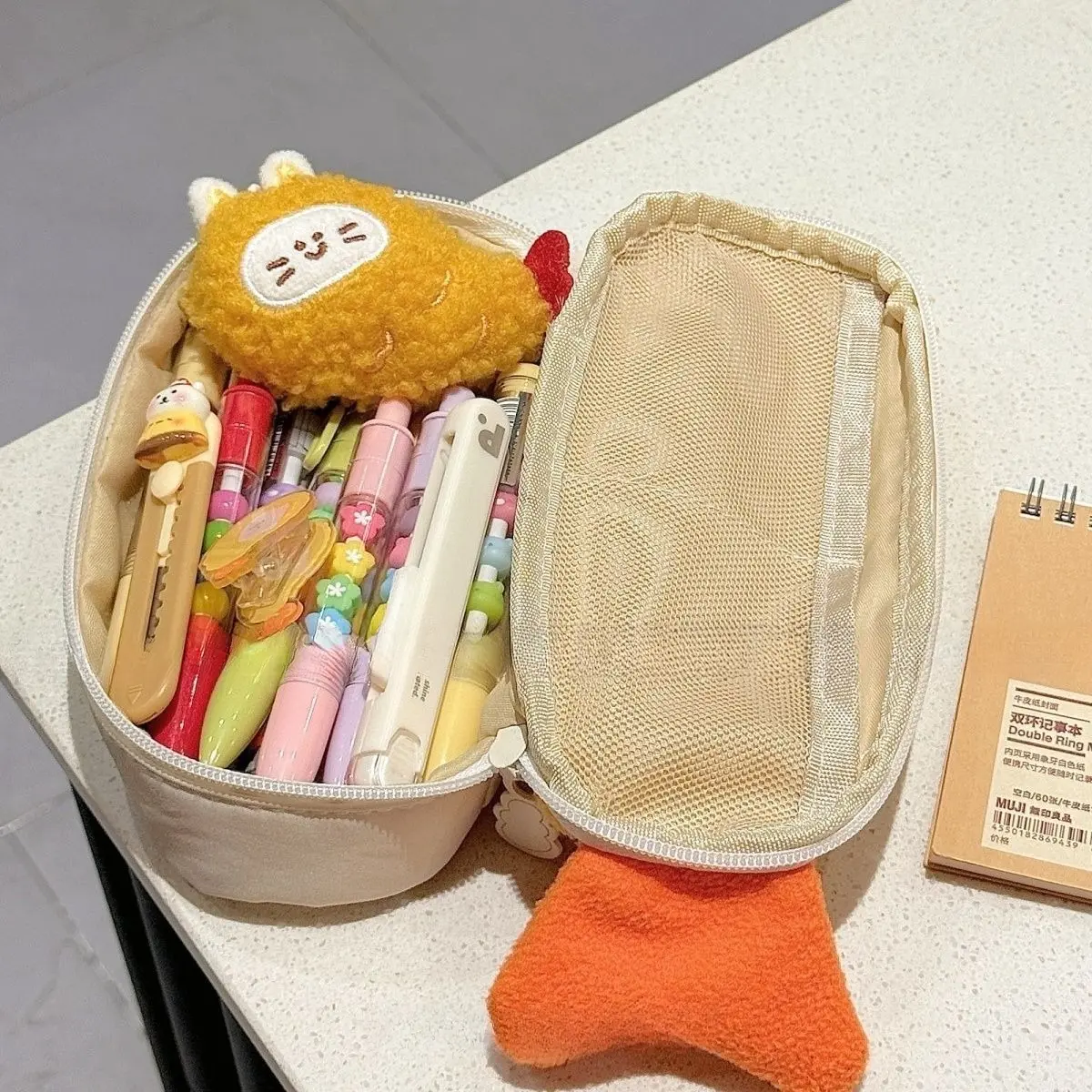 Plush Fried Shrimp Tempura Pencil Case — Fun Deep-Fried Food-Shaped Stationery Pouch — Cute Style Stationery Organizer — Large-Capacity Student Pencil Case (Gift for Kids), Kids Gift, Stationary Pouch