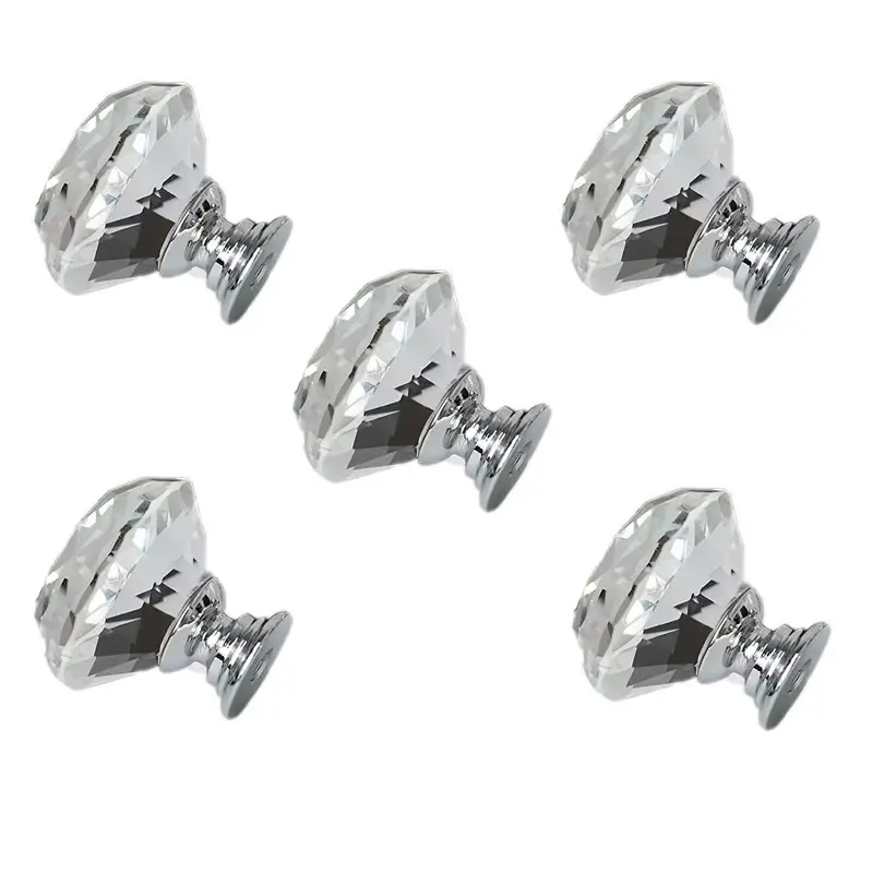 16pcs Elegant Crystal Glass Cabinet Knobs - 30mm Diamond Shaped Pull Handles for Drawers and Cabinets for Wardrobes, Drawers & Furniture Accessories