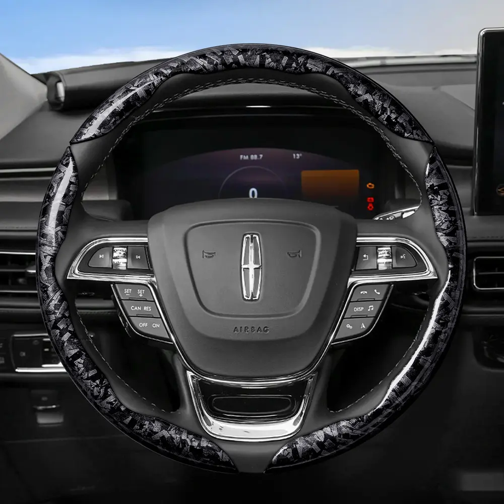 Suitable for LINCOLN Carbon Fiber Texture Steering Wheel Cover Durable Snap-on Quick Install For Nautilus/Corsair/Aviator/Navigator Black Red Gold Car Accessories 2-piece/3-piece set optional