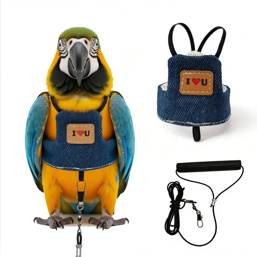 Premium Adjustable Parrot Harness Quick Connect Comfortable Flight Suit 2M Rope Safety Flying Leash Cockatiel
