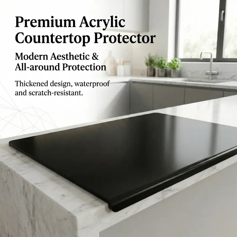 Black Thick Acrylic Modern Aesthetic Countertop Protector Mat With Lip Edge, Thickened Waterproof Scratch Resistant Protection Kitchen Worktop Protective Cover