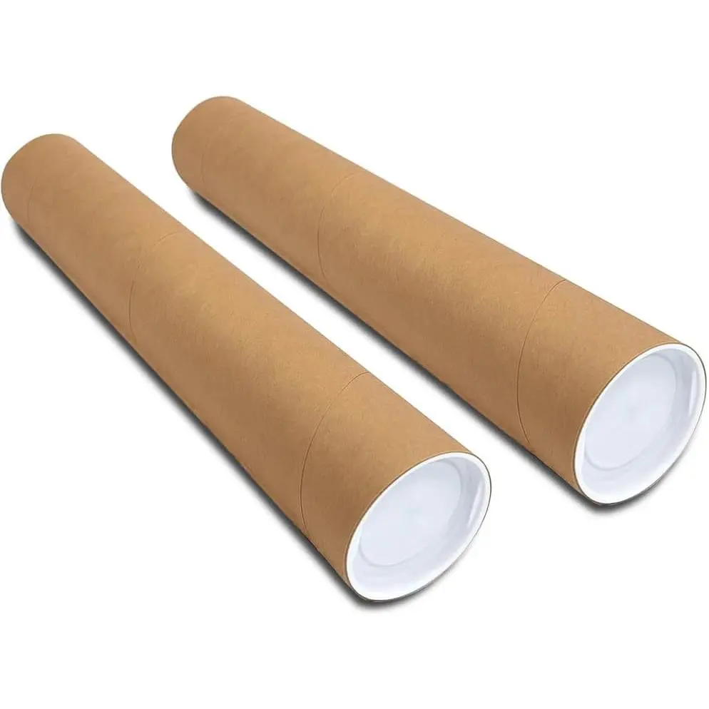 2-Pack 1.5 x 16 Inch Kraft Cardboard Mailing Tubes with Tight Seal Caps, Sturdy Reusable Shipping Tubes for Posters, Art & Documents, 1.5 X 16 Inches, Extra Strength Spiral Wound, Secure Transport, Kraft Paper