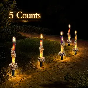 5 Halloween Ghost Hand Skull Candle Lights, Solar Garden Decorations, Outdoor Courtyard Indoor Walkway House Path Lawn