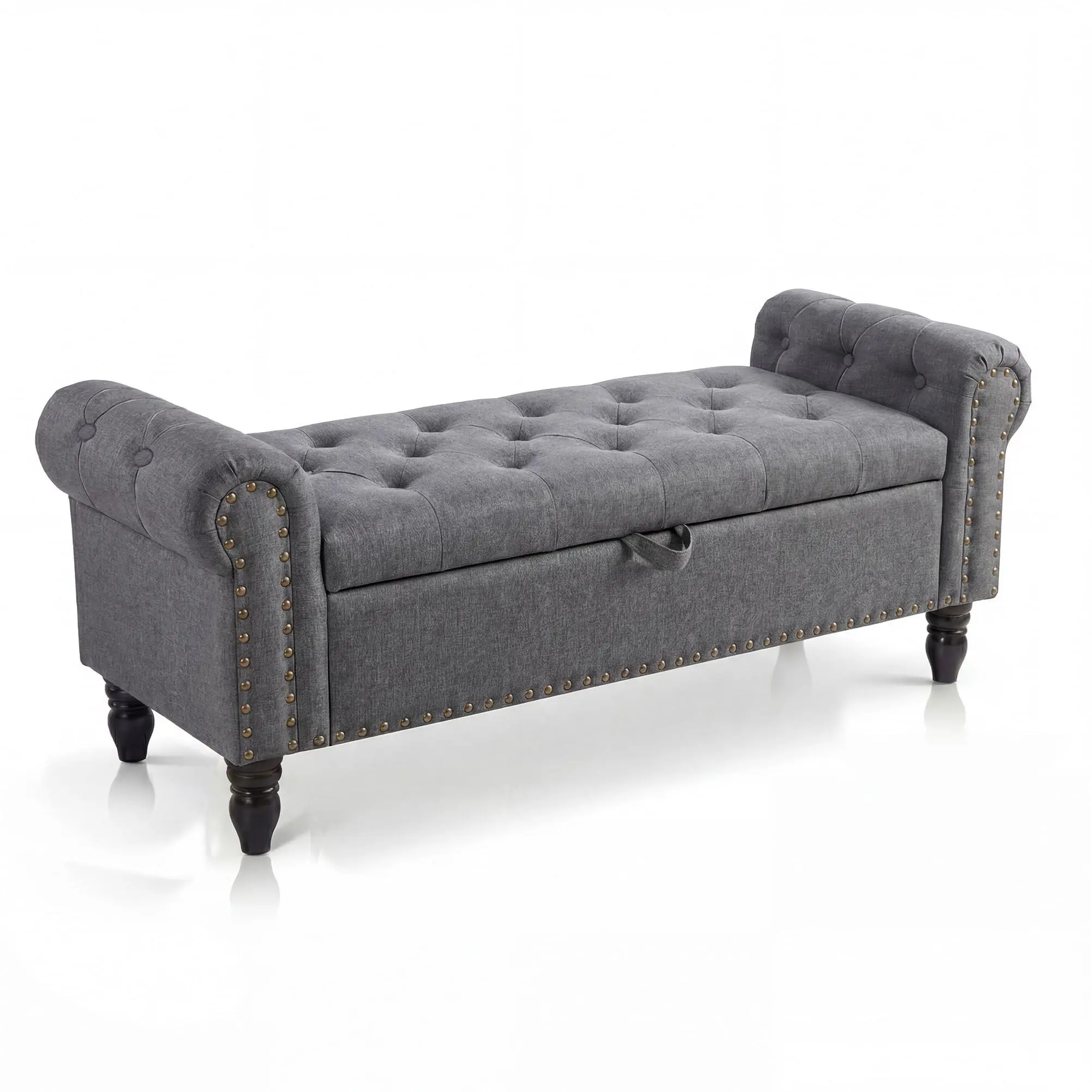 [SummerSale] GARVEE 51" Upholstered Storage Entryway Bench with Shoe Storage, Button-Tufted Linen Ottoman with Rolled Arms, Safety Slow-Close Hinge & Wood Frame/Multi-Functional Entryway Furniture, 325 lb Capacity/Best Gift Ideas/Christmas Gifts