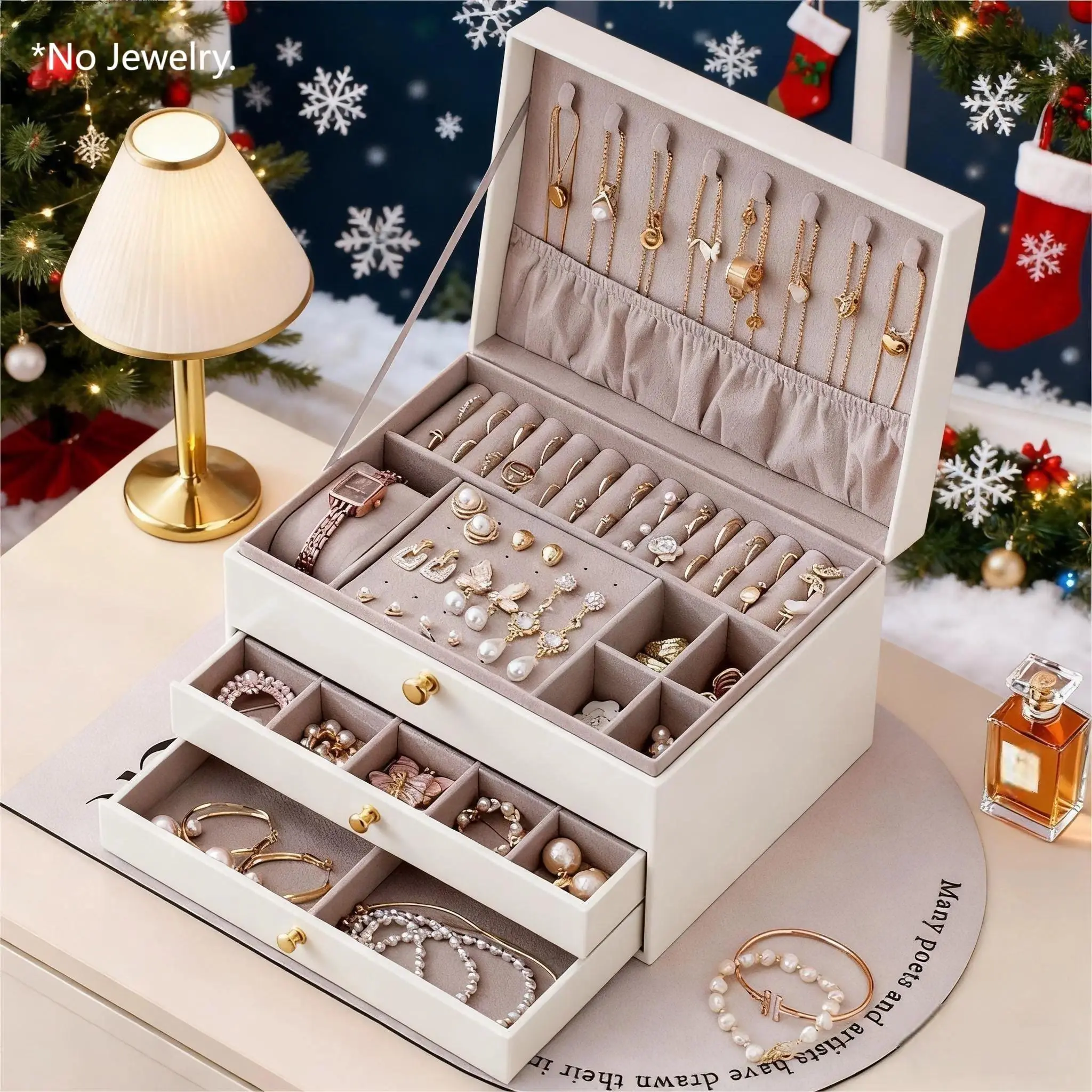 Ideal Gift For Her 3 Tier Lockable Quilted Leather Jewelry Storage Box, Customizable Divider Velvet Lined Large Capacity Jewelry Organizer, Tangle Free Necklace Ring Earring Bracelet Watch Holder