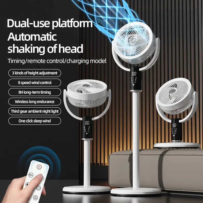 1pcs Floor Standing Air Circulation Fan, Adjustable Heights Fan, USB Charging, 8 Hour Timer, Wireless Remote, 3 Height Settings, 8 Speeds, 6000mah Battery, Home Outdoor Camping Cooling, Adjustable Fans, Cordless Rechargeable Fan