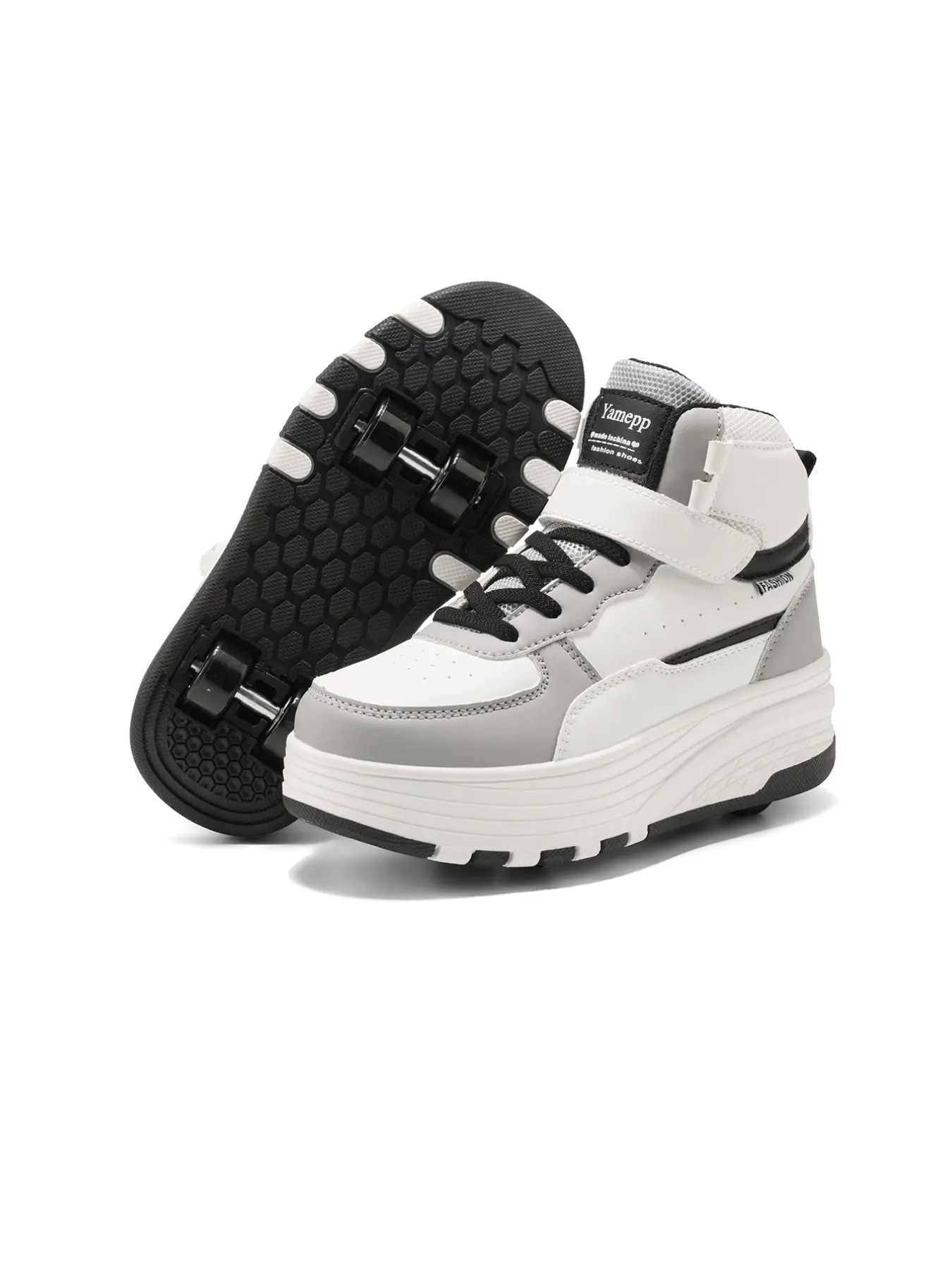 Classic Simple Patchwork Fashion High-Top Multi-Function Invisible Four-Wheel Roller Shoes, Velcro No Laces Design, Unisex Fun Casual Trendy Trainers Sports Shoes
