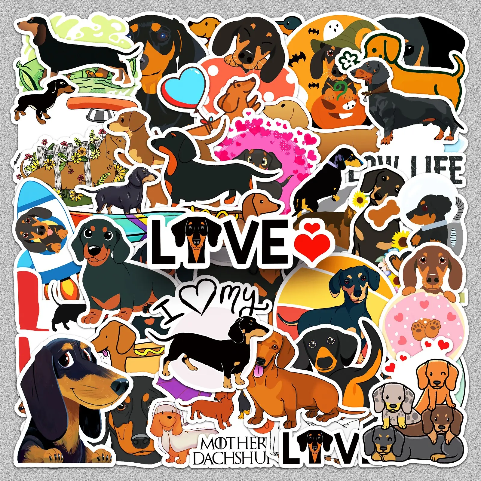 50 Sheets Dachshund Cartoon Cute Puppy Creative DIY Decorative Stickers for Scrapbook, Phone Case, Suitcase
