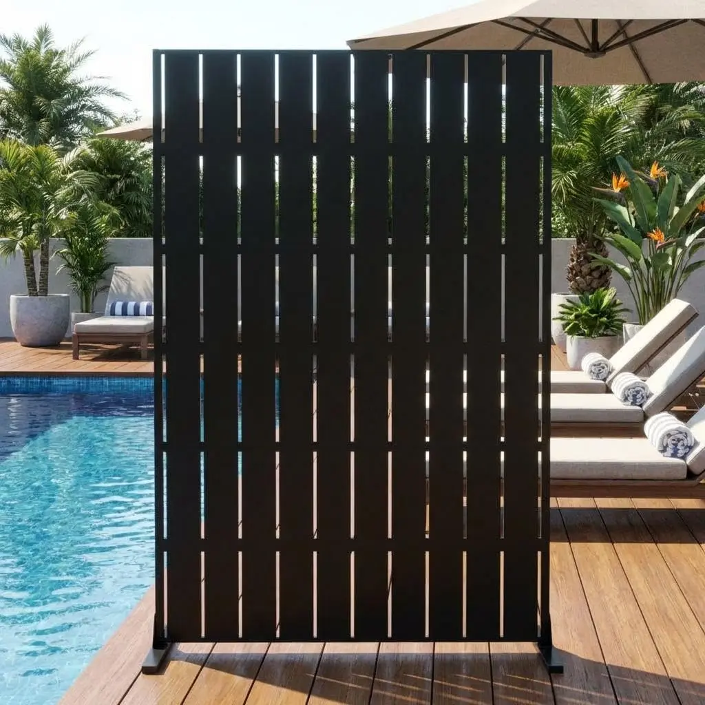 72" x 47" Freestanding Metal Privacy Fence – Weatherproof Outdoor Divider with Stand for Patio, Balcony, Backyard & Garden Decor