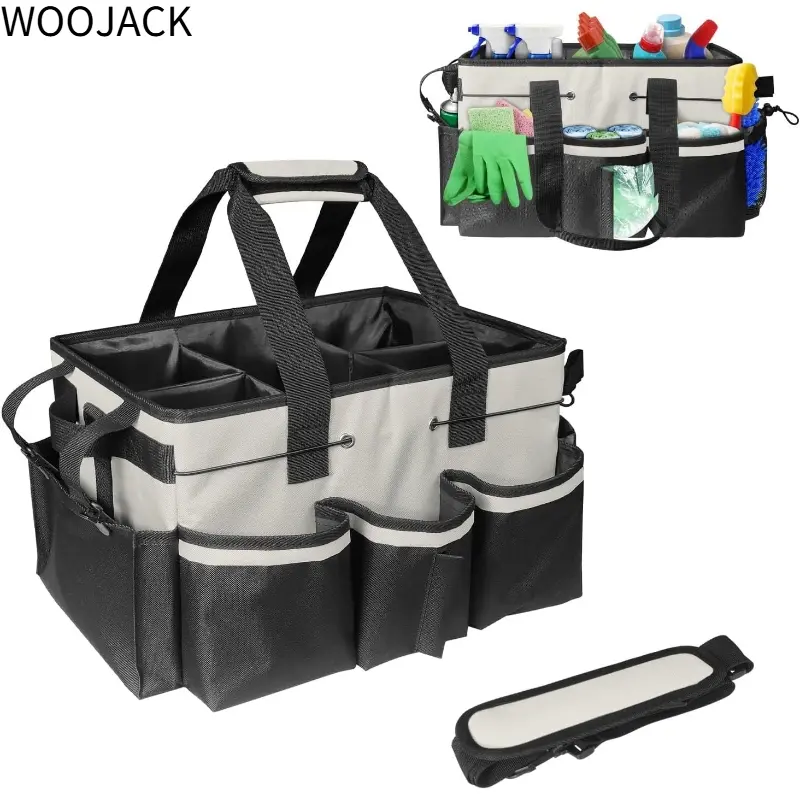 WOOJACK Cleaning Caddy Bag Wearable, Cleaning Caddy Supplies Organizer with Handle, Shoulder Straps & Detachable Divide, Cleaning Tool Organizers Tote Bag for Cleaners & Housekeepers Storage Bag for Home and Outdoor Organizer Bags Tool Bag(White)