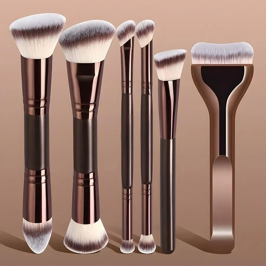 6-Piece Dual-Ended Makeup Brush Set, Brush Combo, Two-In-One Multifunctional Foundation Contour Eyeshadow Blush Brushes, Face Makeup Brushes, Premium Synthetic Hair Beauty Tools
