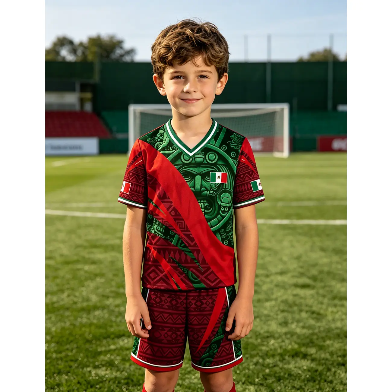 Boys' Mexico Style Soccer, Youth Mexico Soccer Jersey Set Kids Football Uniform Boys Girls National Team Style Sports Kit Breathable Quick Dry Performance Training Outfit Soccer Shirt Shorts Set Athletic Practice Gear Ages 4-14 Gift Outdoor Sportswear