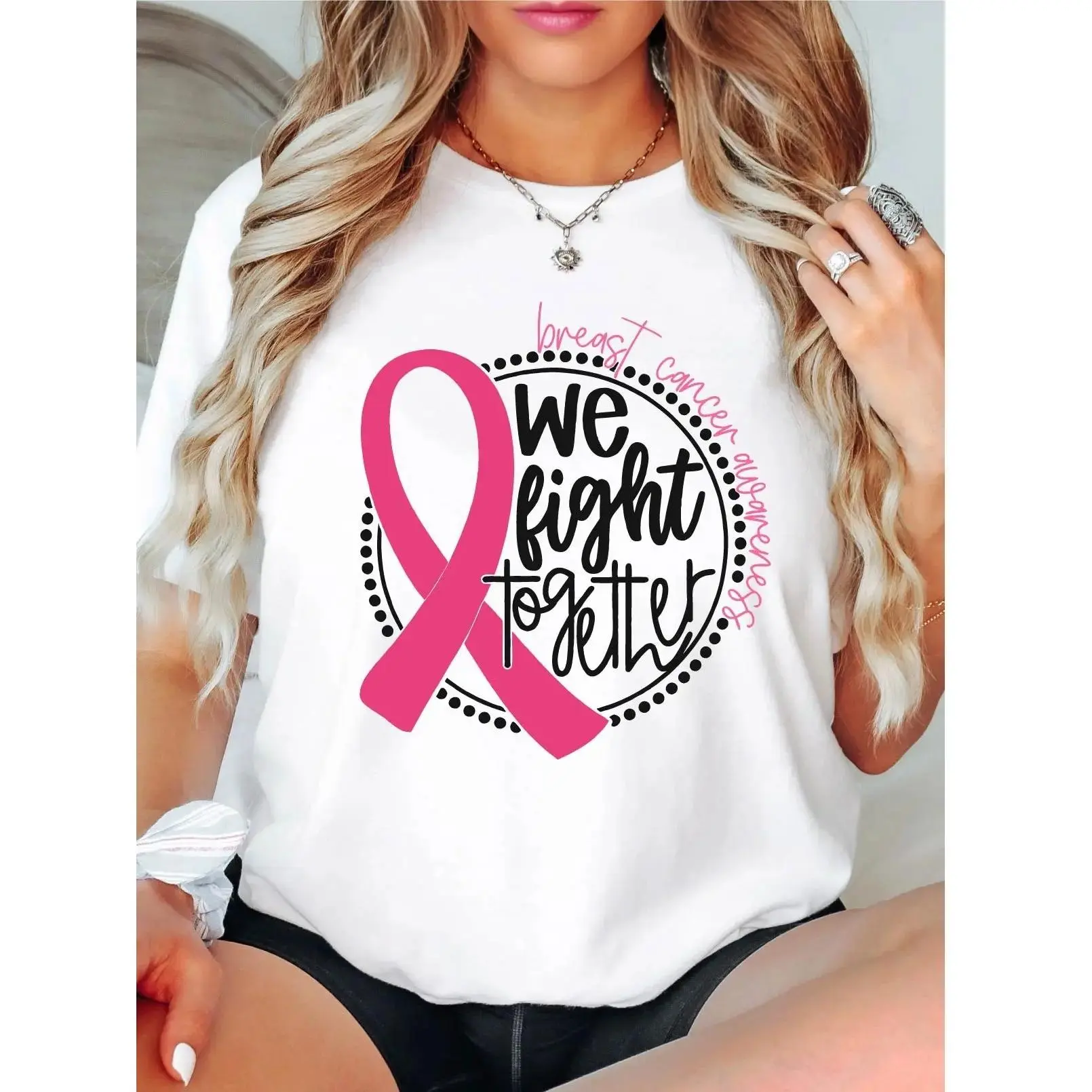 [ 100% Cotton]Breast Cancer Awareness T-Shirt, We Fight Together Shirt, Pink Ribbon Tee, Cancer Fighter Tee, Breast Cancer Support Shirt, Motivational T-Shirt.