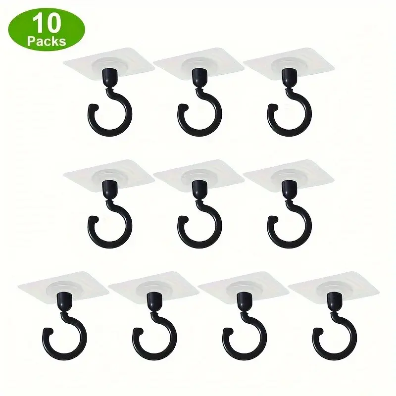 10-pack of self-adhesive ceiling hooks, Convenient Hook, Rotatable hooks, 360-degree rotating no-drill hanging hooks, suitable for lights, plants, curtains, lanterns – easy to install and remove