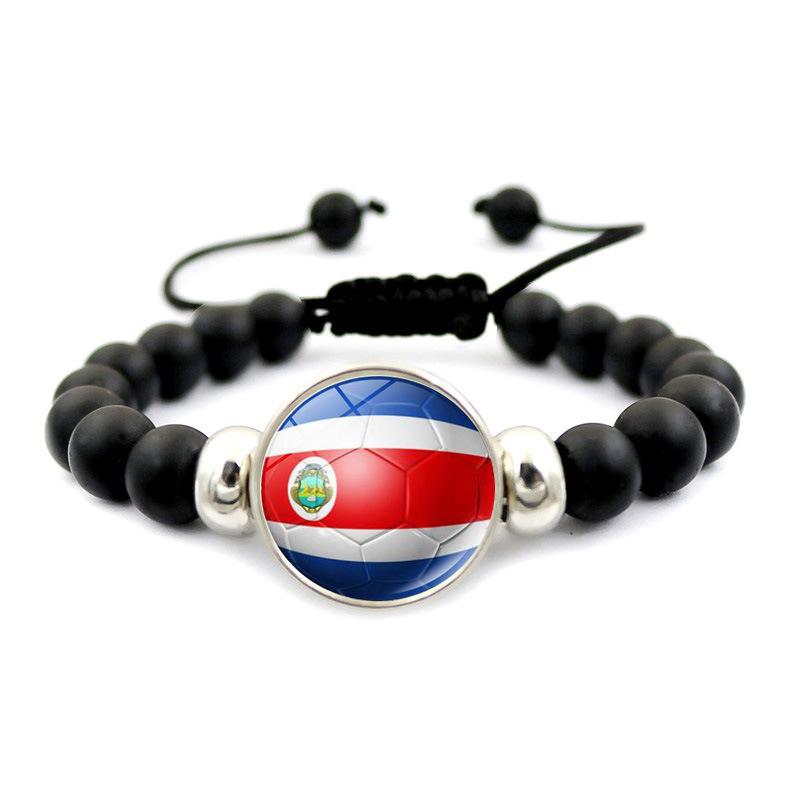 Soccer Beaded Bracelet for Men Women 2026 World Cup Trendy Black Stretch Bracelet Germany Spain Brazil National Team Fan Jewelry Handmade Fashion Wristband for Game Day Match Viewing Party Streetwear Daily Wear Sports Fan Gift