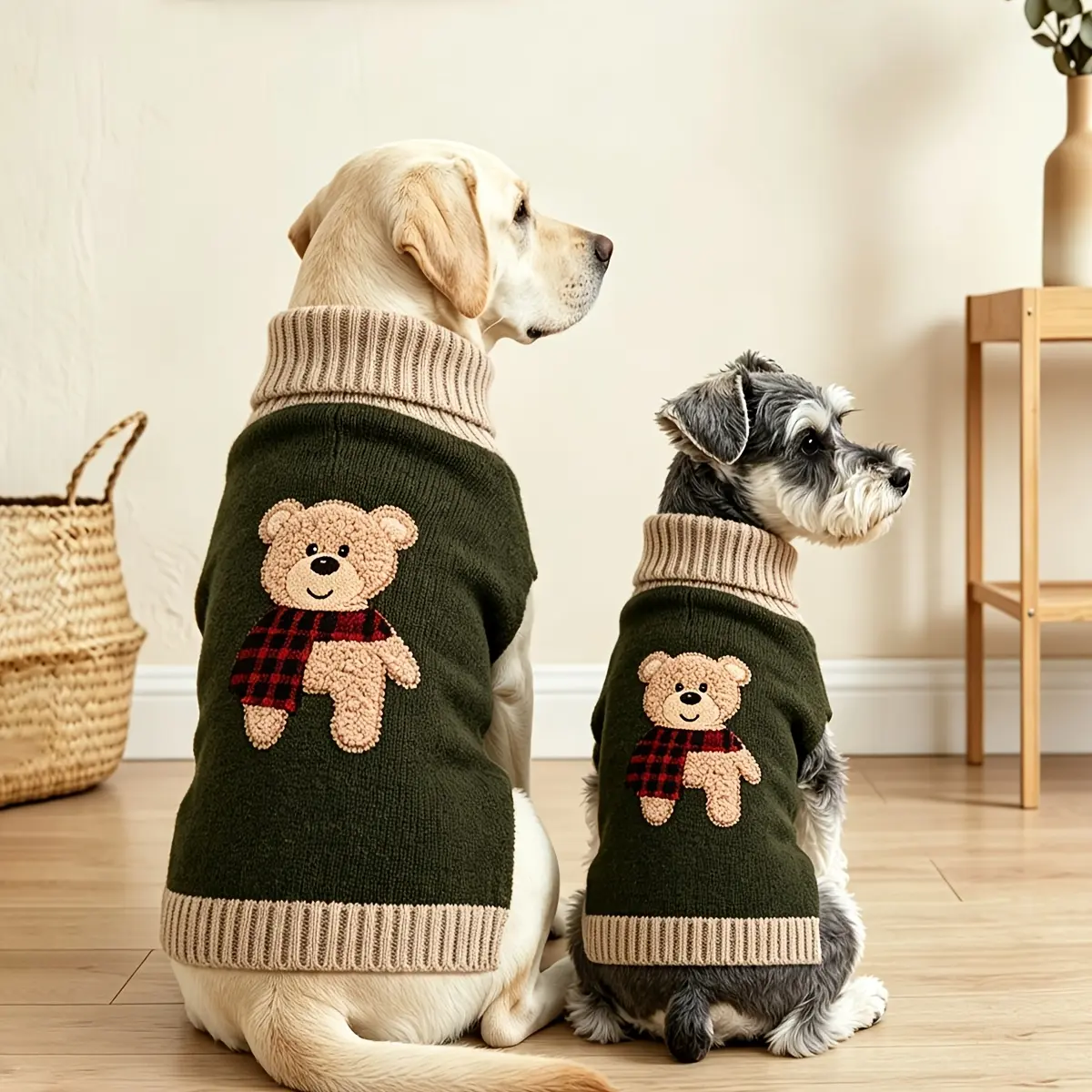 1 piece of cute bear embroidered pet sweater, soft and comfortable knitwear, suitable for small and medium-sized dogs, thick knitted high-neck design, elastic and warm winter clothing for puppies, suitable for Schnauzers and Bichon Frise dogs