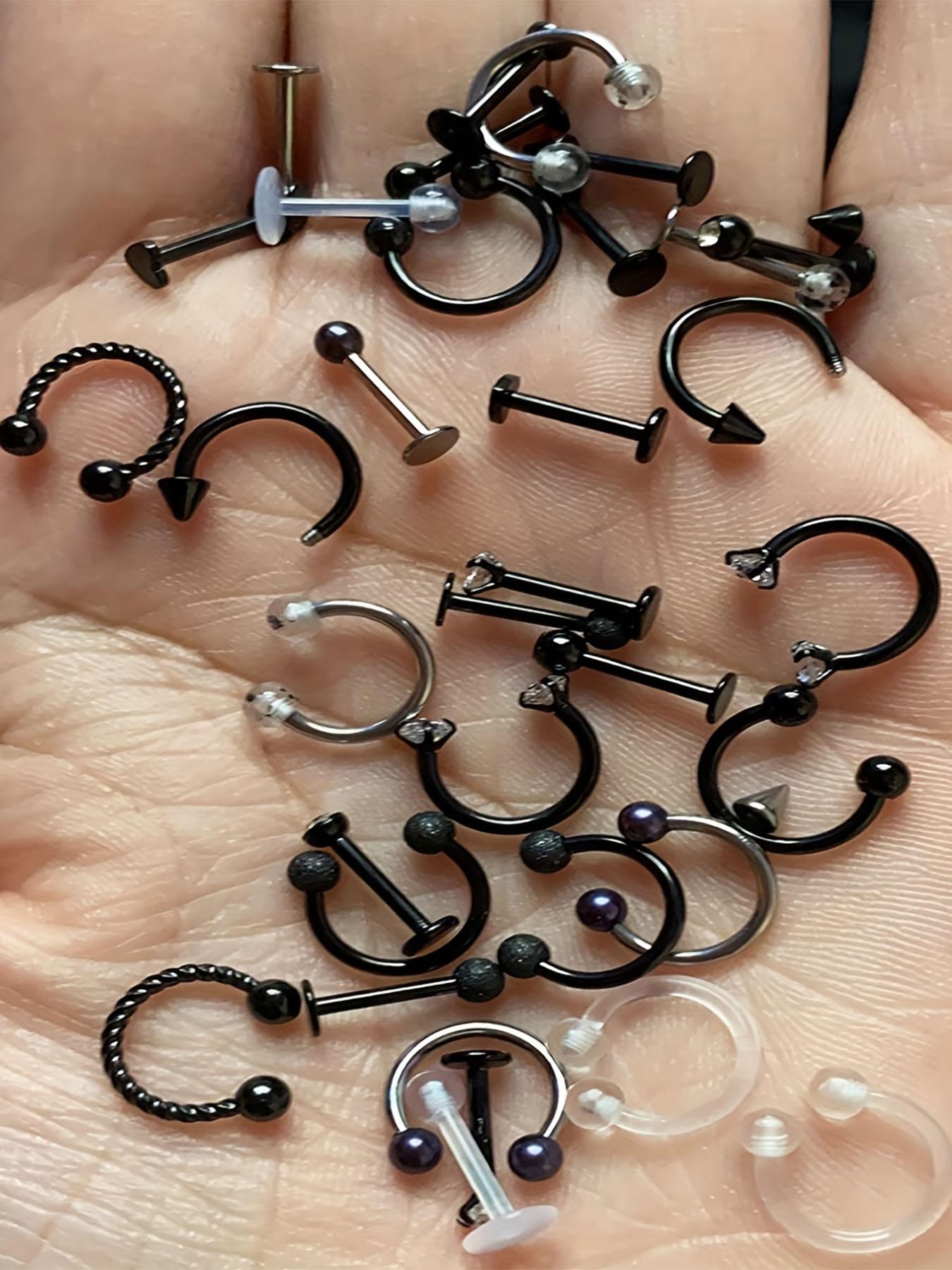 U-shaped Nose Ring, Spiral Nose Ring & Double Ball Lip Nail As Gift for Couple, 36pcs Stainless Steel Nose Rings, Lip Rings, Earrings, Body Piercing Jewelry for Men & Women