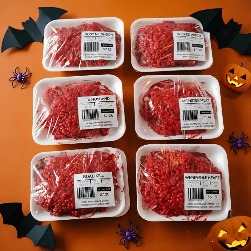 6 Halloween Funny Fake Food Labels, Chatty Neighbor & Monster Meat Stickers, Horror Party Decor, Prank Gift Tags, DIY Craft Supplies