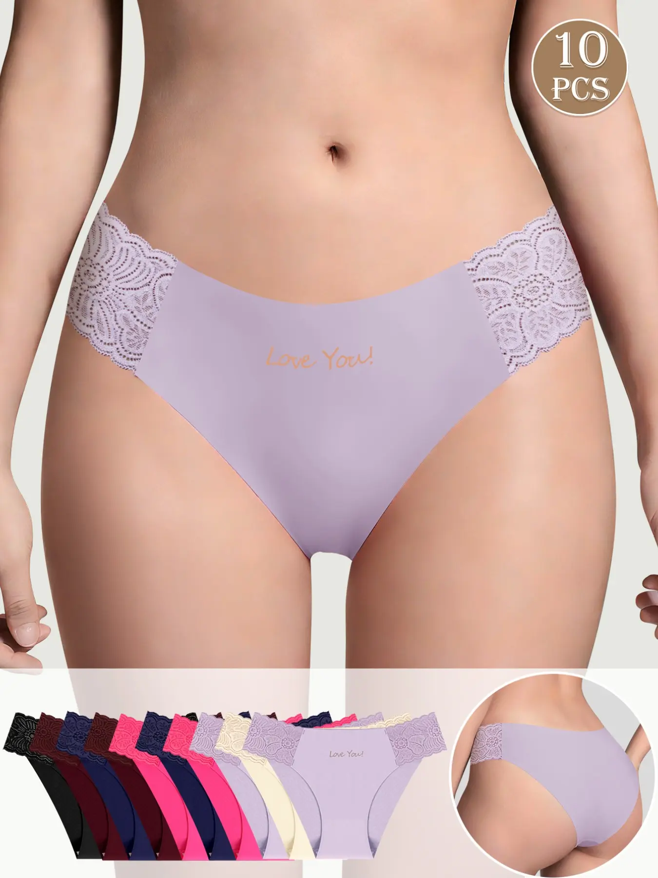 10-Pack Low-Waist Women's Underwear, Romantic Style, Seamless Invisible Smooth Non-Itchy Panties, Ideal for Mature Women, Office Wear