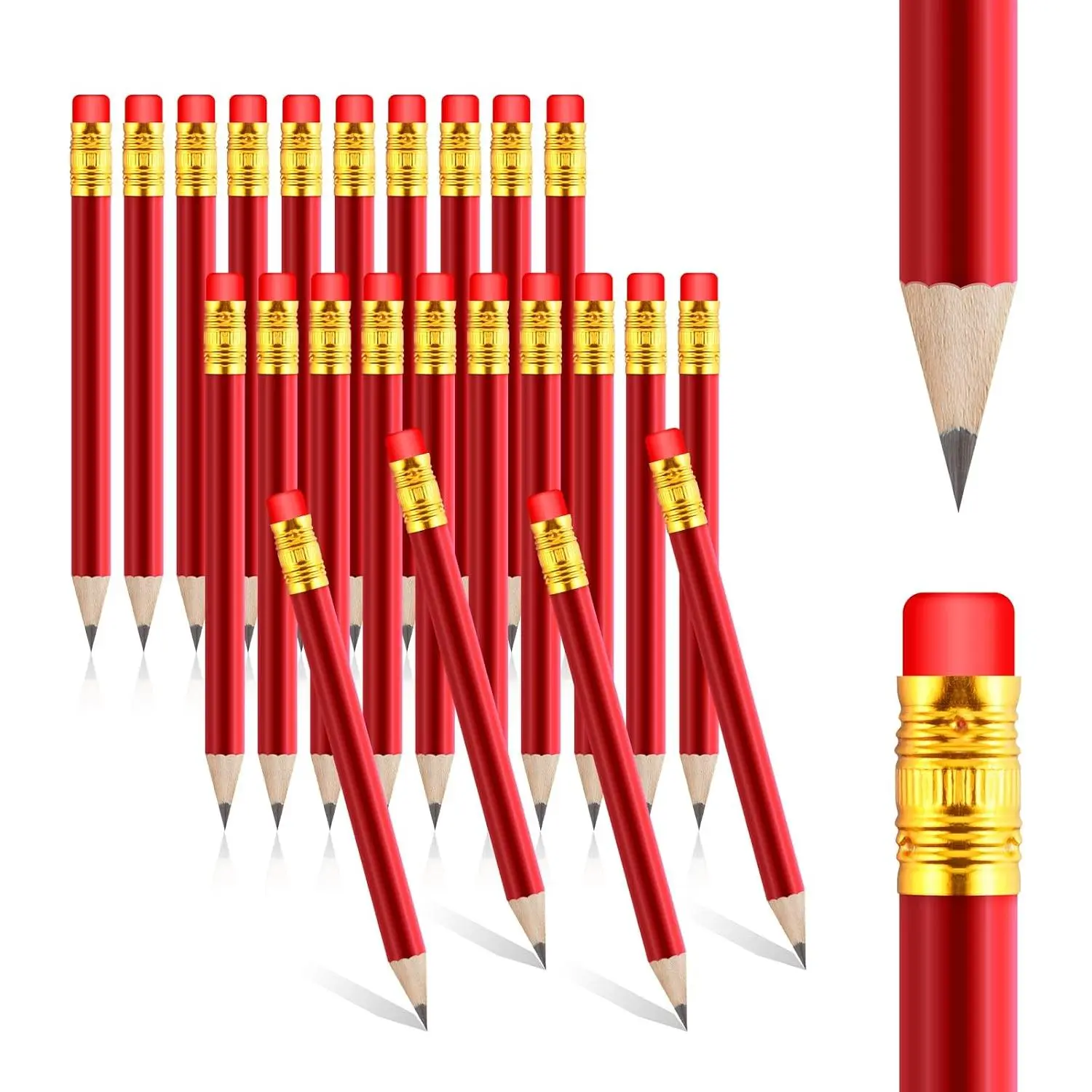 24 count Mini HB Graphite Pencils with Erasers for Students, Designers, Architects & Office (Red)