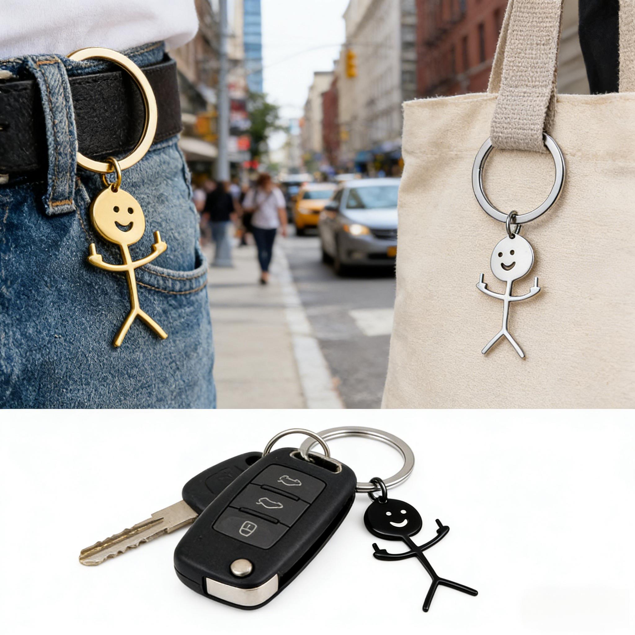 Stainless Steel Cartoon Figure Keychain for Men Women, Cute Metal Key Ring Bag Pendant