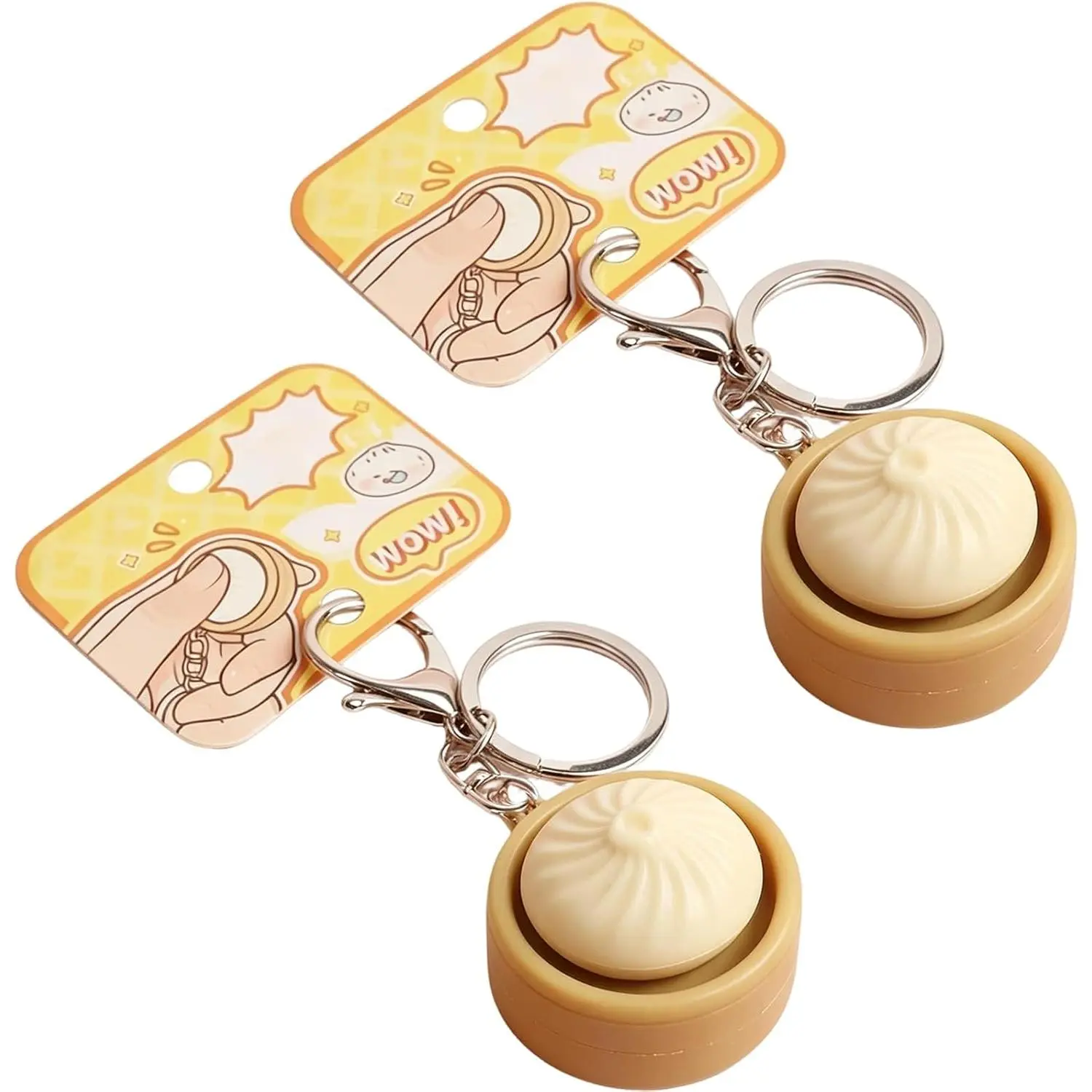 2 Pack Mini Dumpling Keychain, Anxiety Relief and Stress Management Tool for Commuting, Office Focus, and Social Situations, 3D Printed Clicker Fidget Sensory Keychain, Ages 15 Years and Up