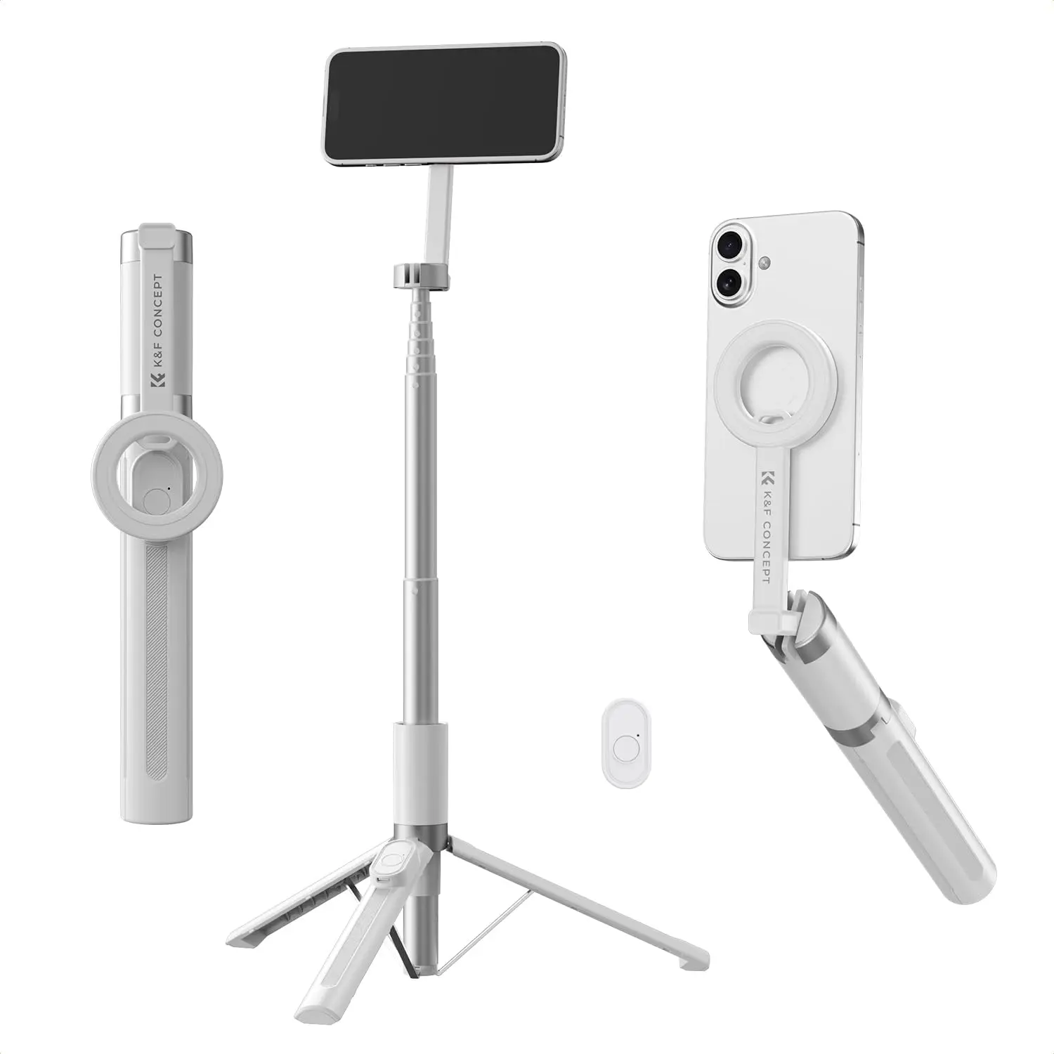 K&F CONCEPT Lightweight 71 inch Magnetic Selfie Stick Tripod, Portable Extendable Phone Stand with Bluetooth Remote, 3-Axis Adjustment Aluminium Vlog Rig Compatible with iPhone 17 16 15 14 Pro Max