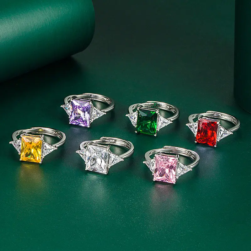 Sterling Silver Square colored diamond Wedding ring Engagement ring CZ Ring for Women Thin Band for Stacking Simulated Diamond Eternity Arts, Crafts & Sewing Beading & Jewelry Making Charms