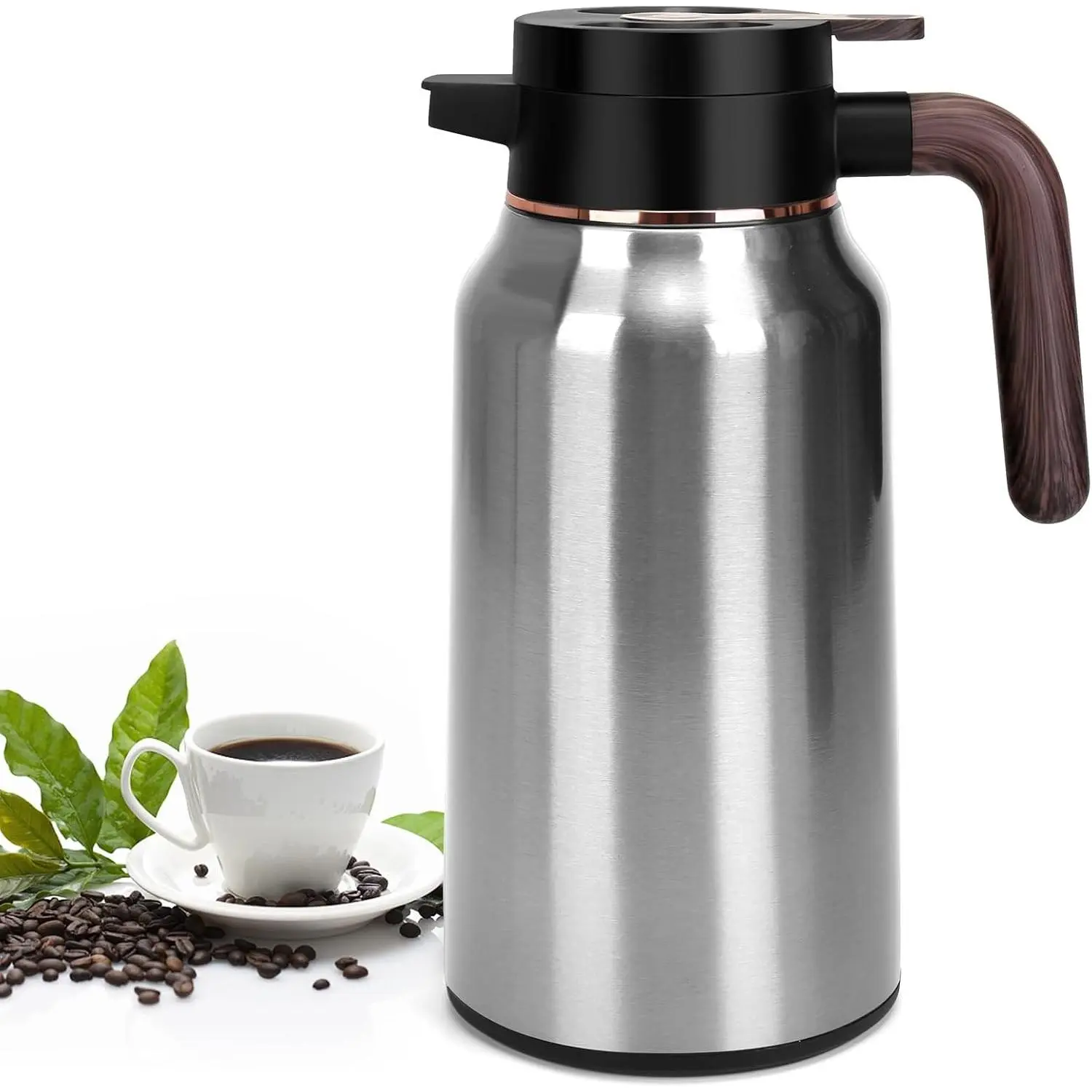 68oz Stainless Steel Insulated Thermal Coffee Carafe Keeps Liquids Hot for 24 Hours, Suitable for Hot Coffee, Hot Water, Tea and Hot Beverage (Silver)