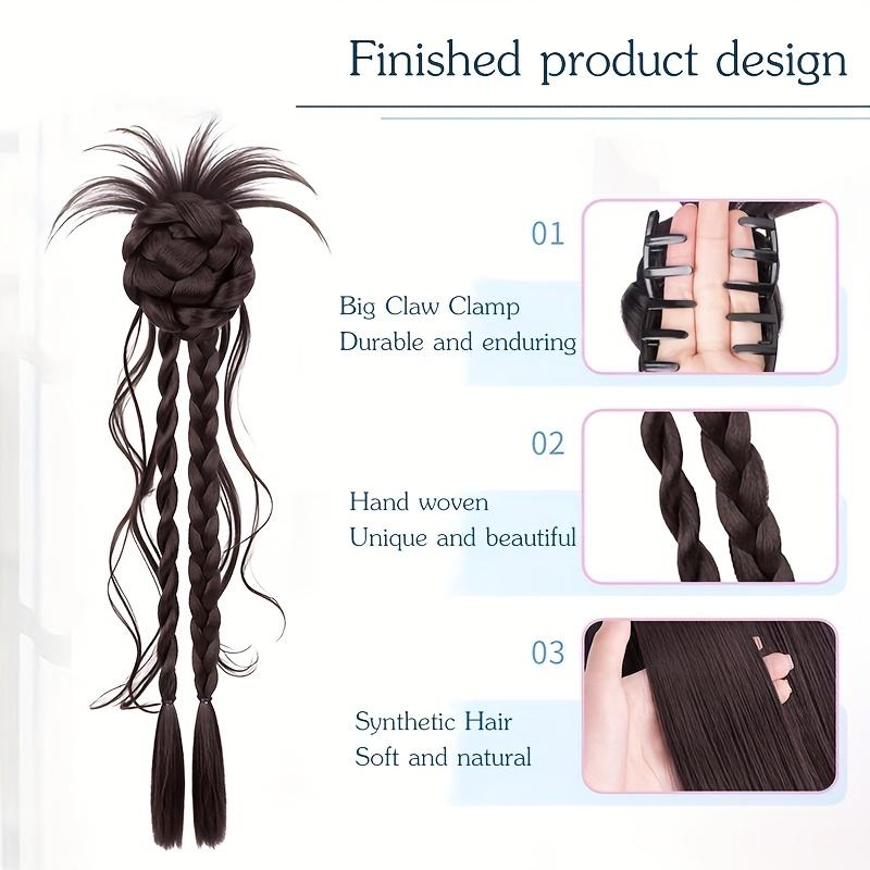 Synthetic claw clip, featuring a 20-inch long twisted braid with a flower bud design
