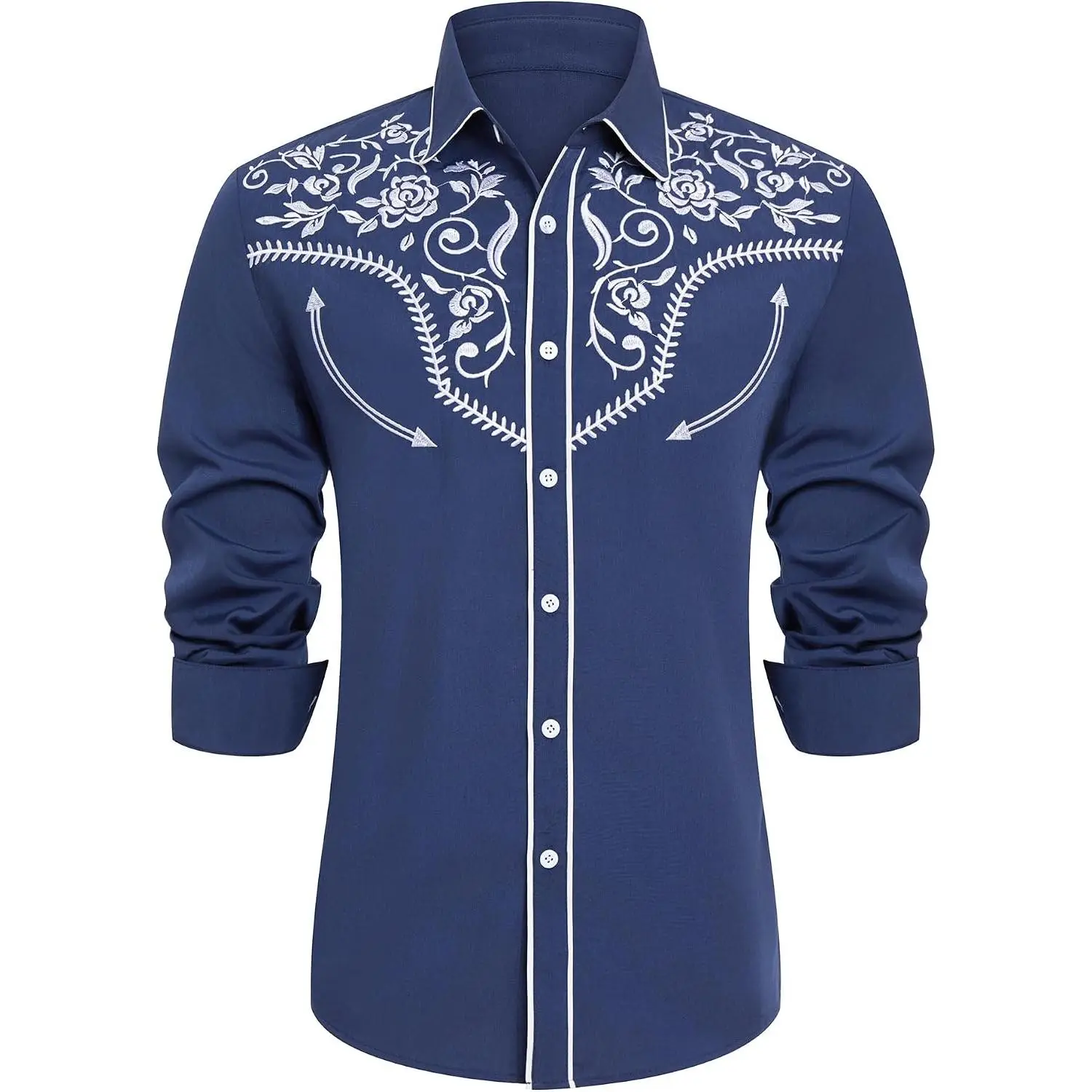 Men's Western Cowboy Shirt Embroidered Long Sleeve Button Down Shirt