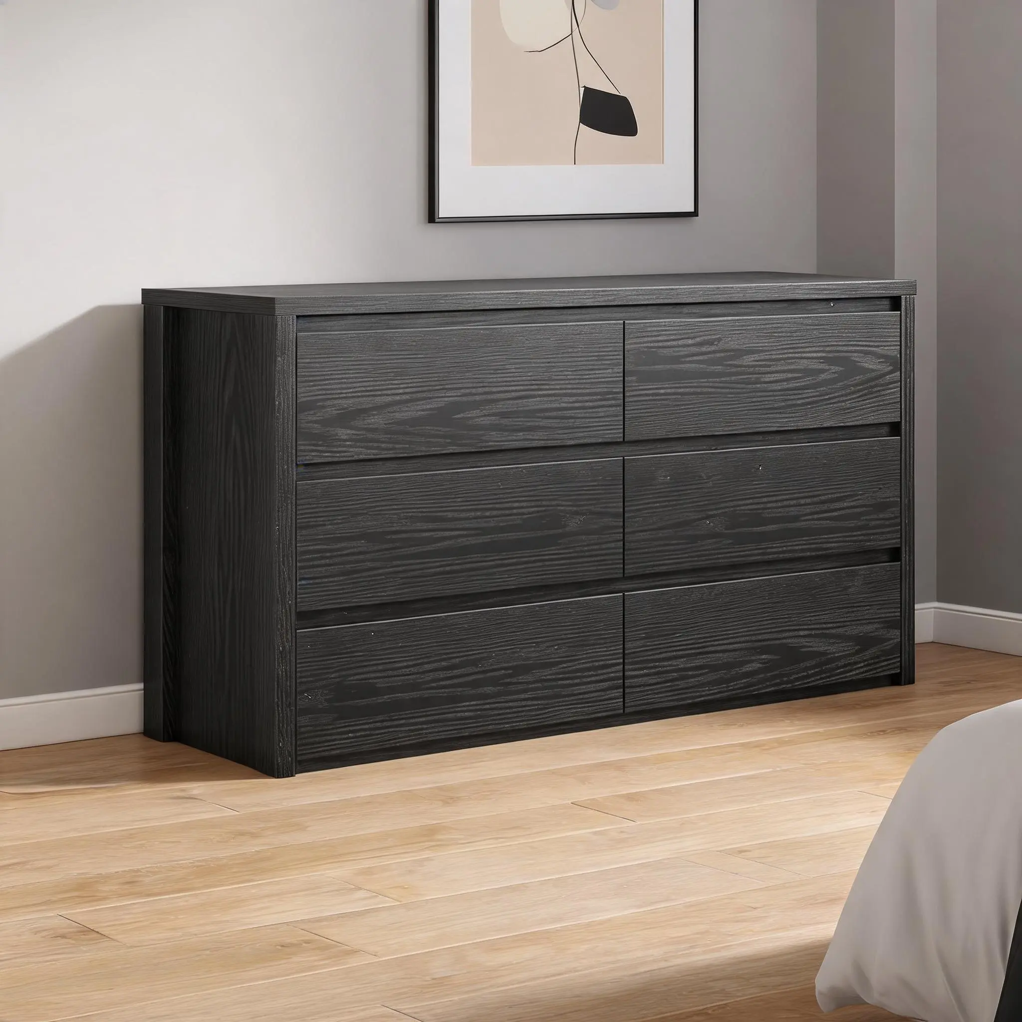 Modern Handle-Free 6 Drawer Dresser for Bedroom - Wide Wooden Chest of Drawers - Spacious Storage Cabinet for Living Room, Hallway, Entryway - Versatile & Stylish Design