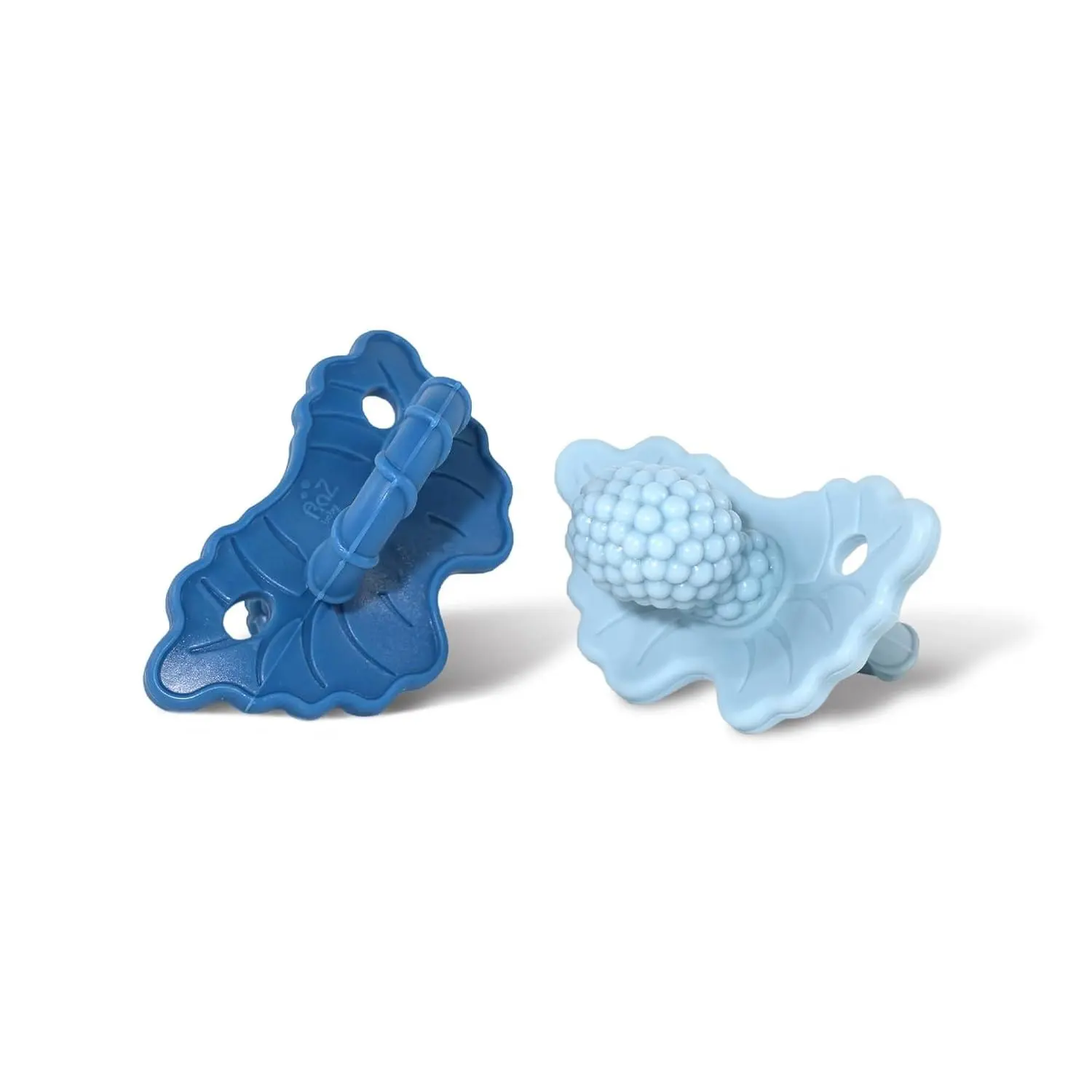 Silicone Teether Pacifier – Teething Relief for Infants, Food-Grade, Hands & BPA Free, Natural Berrybumps Fruit Texture for Sensory Development, Freezable, 2-Pack - Dark & Light Blue