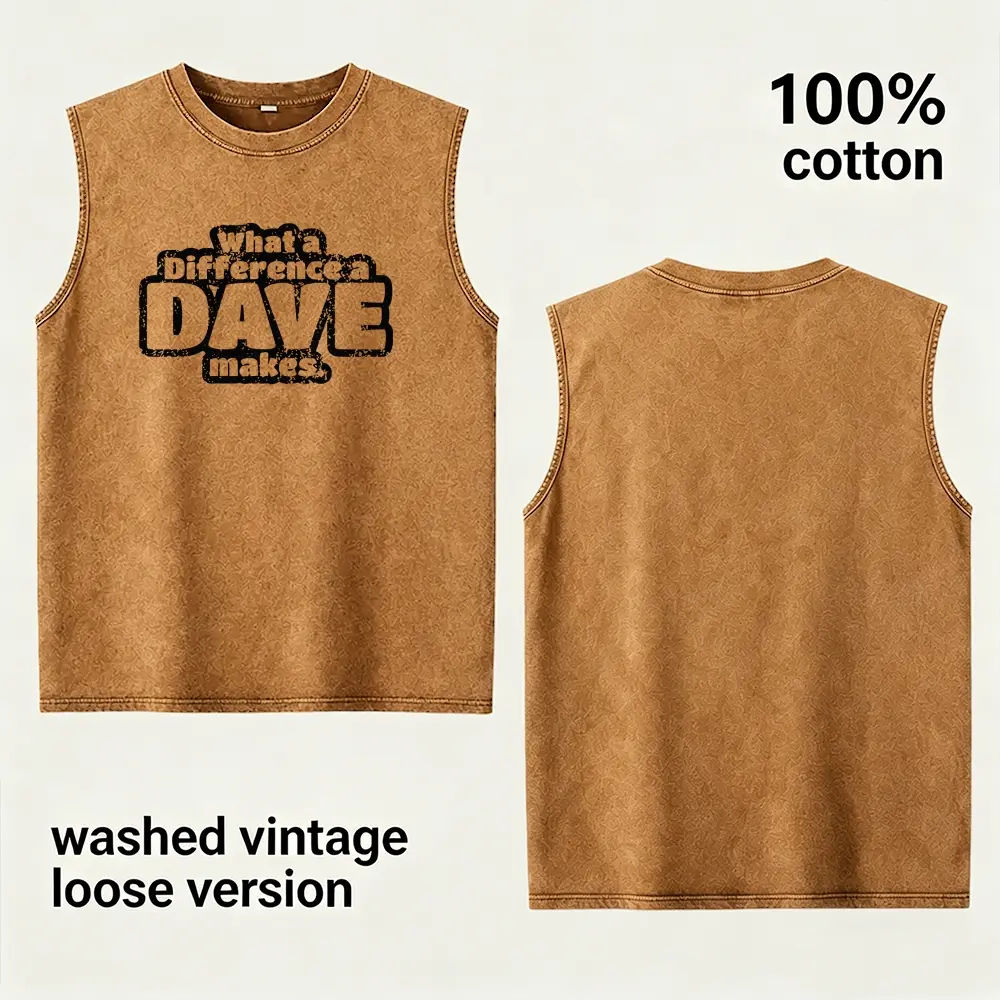 Washed Cotton Sleeveless Tank Top for Men, Vintage Loose Fit Dave Name Humor Shirt, Great Gift for Him