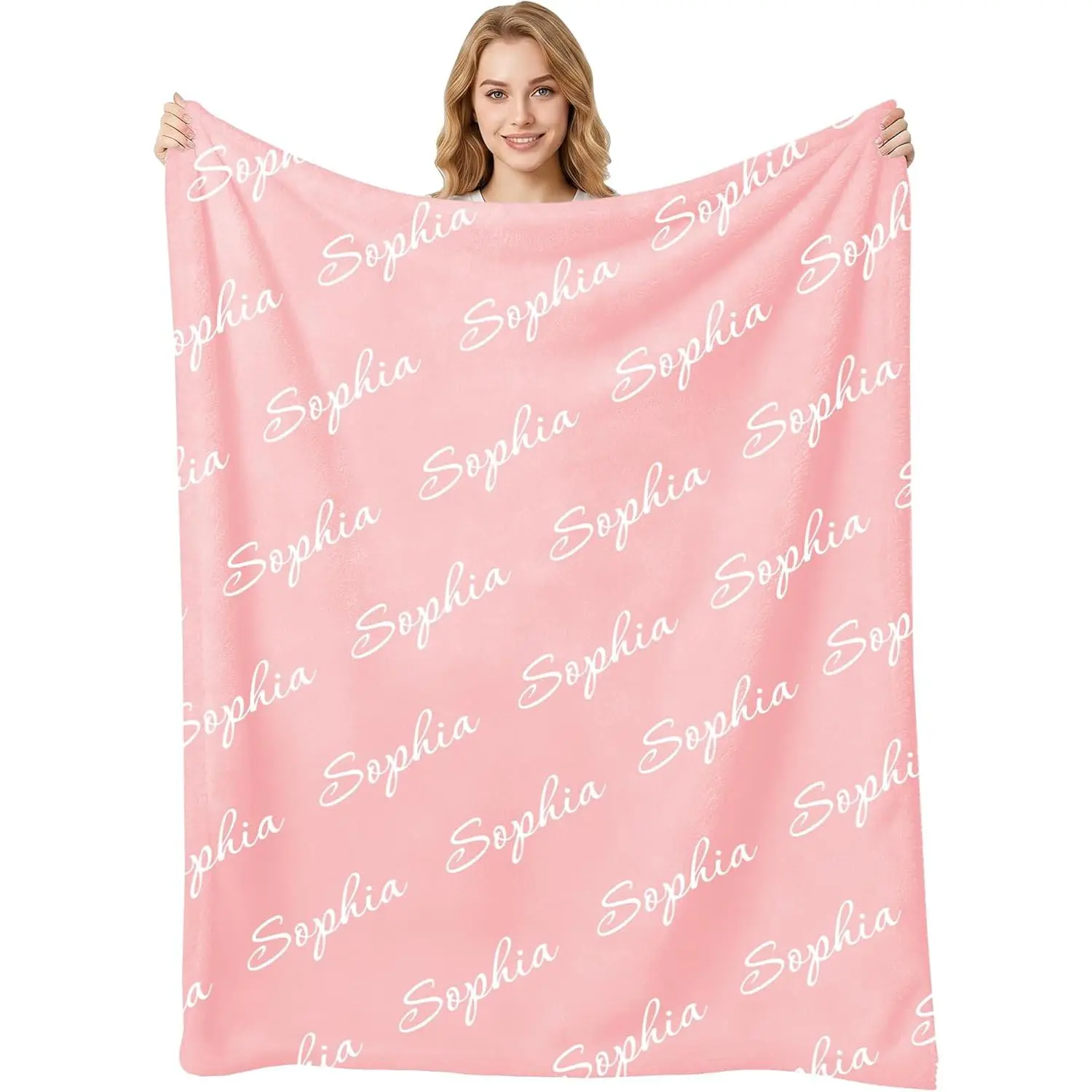 Personalized Soft Flannel Throw Blanket - Custom Name Girl Blanket with Blush Pink Aesthetic Handwritten Script, Cozy Lightweight Plush Baby Item for Nursery, Couch, Perfect Newborn Baby Gift for Shower, Birthday, Baby Items
