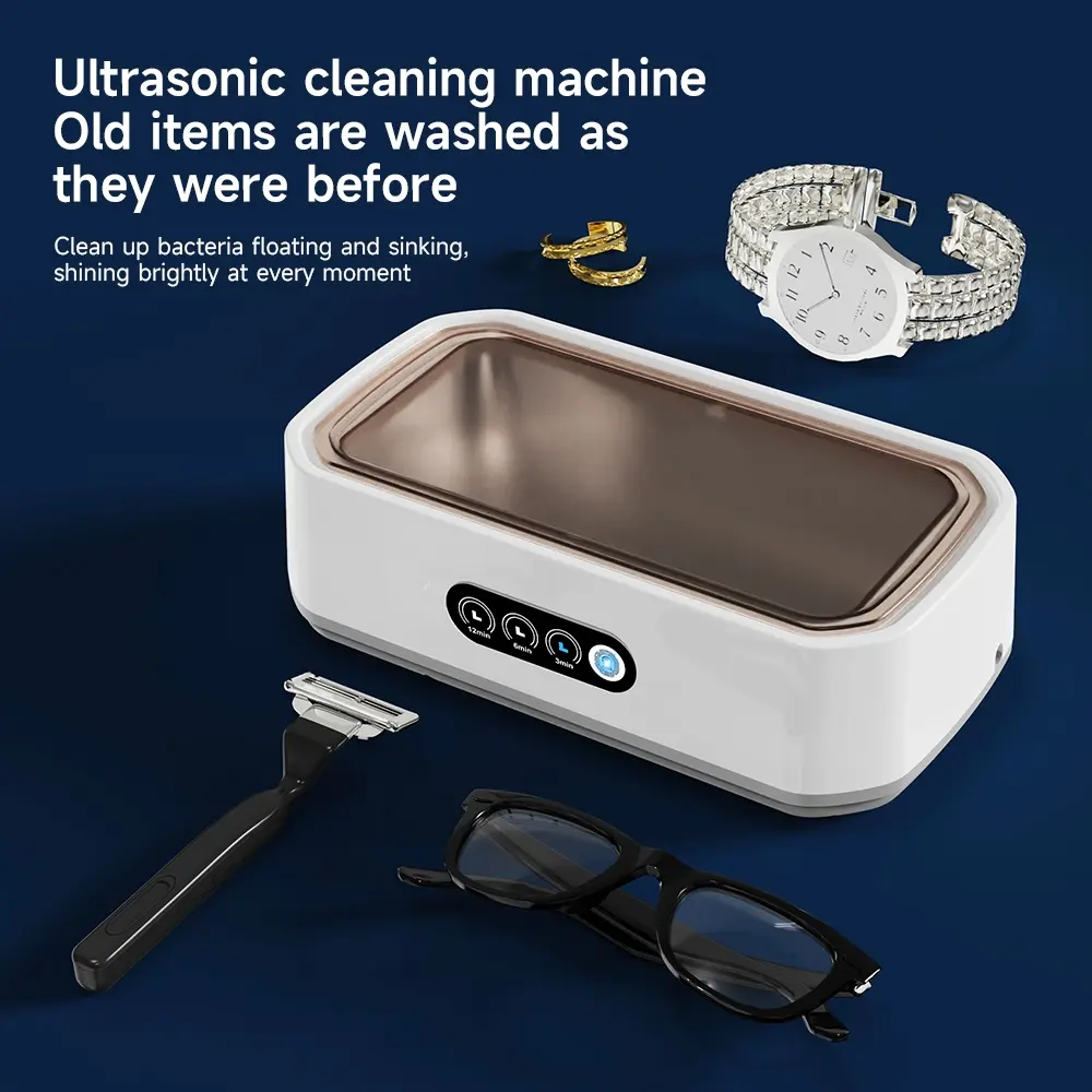 Ultrasonic Cleaner for Glasses & Jewelry, 650ML Large Tank, 3-Touch Setting, Quick Cleaning, Waterproof Design, Stainless Steel Adapter Included