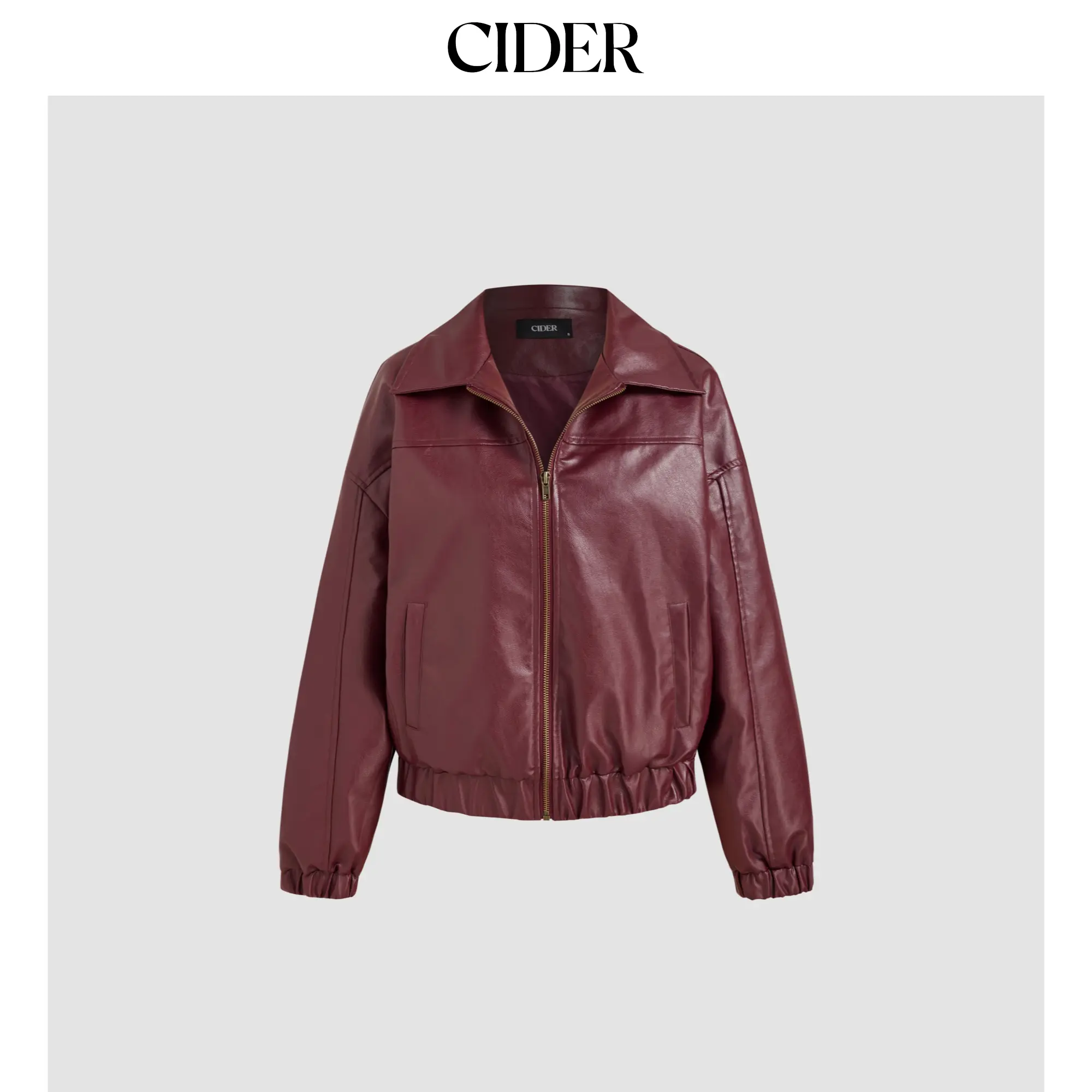 Cider [size 2-10] Faux Leather Collar Solid Pocket Zipper Bomber Jacket SohoChic