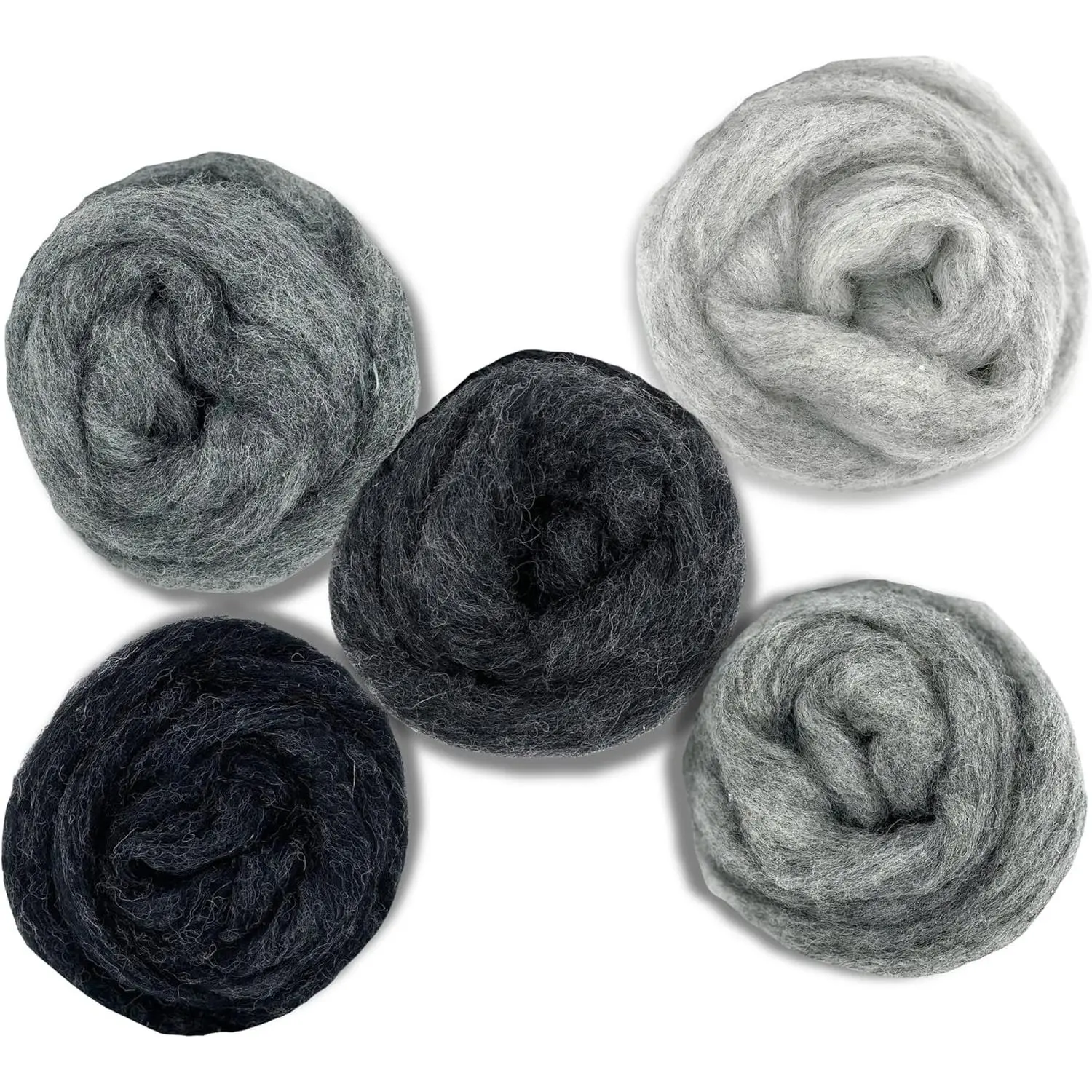 Corriedale Carded Sliver Wool Roving Variety Bundle | Best Core Wool for Needle Felting, Spinning, Wet Felting, Weaving, Dryer Balls, Yarn Roving - Ethically Sourced (Grey Spectrum)