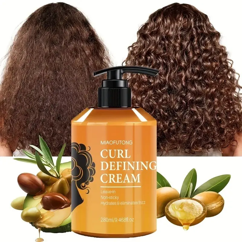 Leave‑In Curl Defining Cream, Non‑Sticky Hydrating Hair Cream with Argan & Avocado Oil, Frizz Control for Wavy, Curly, Coily & Medium‑to‑Coarse Hair for Daily Home Use for Curls